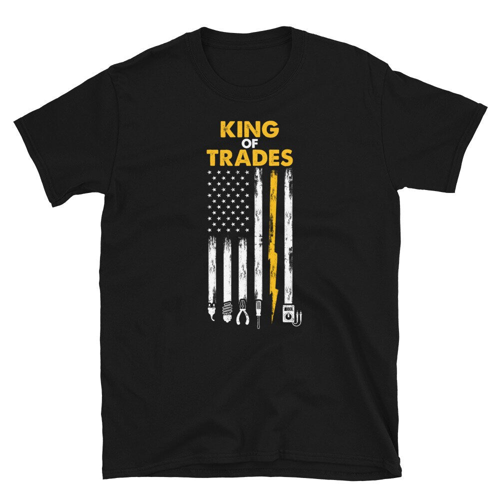 King Of Trades US Flag Electrician T Shirt Graphic Tee – Fan Favorite · Must-Have Style