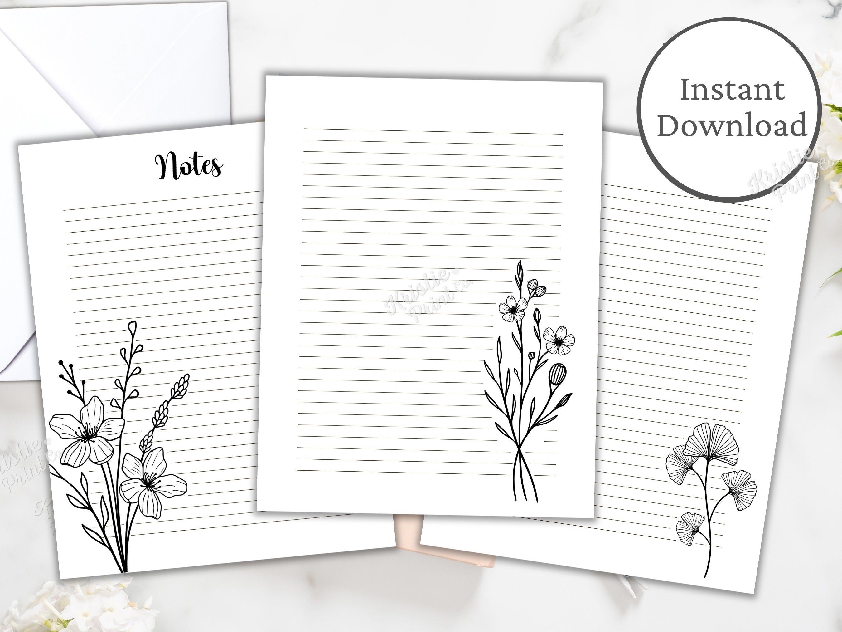 Printable Stationery Set Black and White Floral Lined Paper Minimalist Journal Paper Digital Download Stationary Paper Penpal Letters Graphic Tee – Everyday Comfort · Trending Graphic Apparel