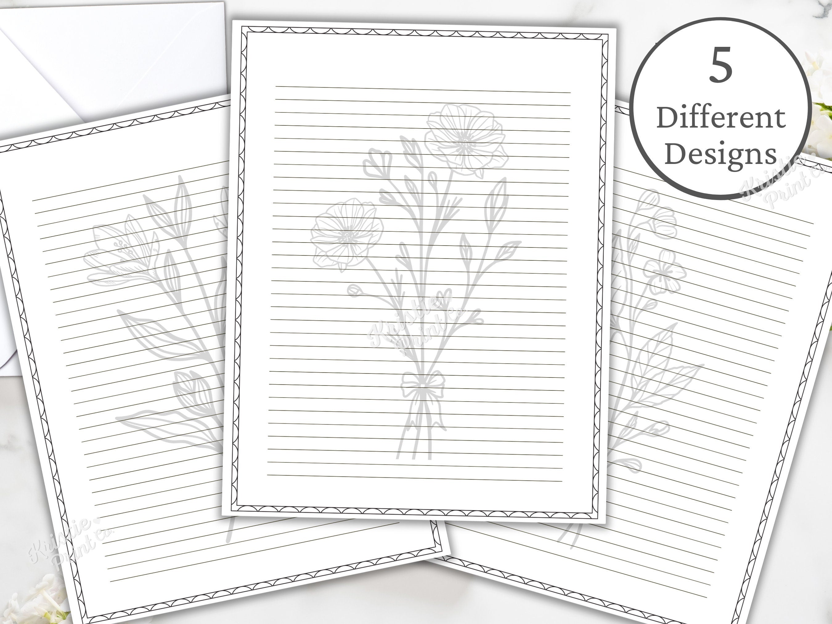 Printable Lined Paper Bundle Printable Lined Pages Stationery Set Lined Paper PDF Black and White Floral Paper Printable Notes Page Graphic Tee – Aesthetic Look · High-Quality Print
