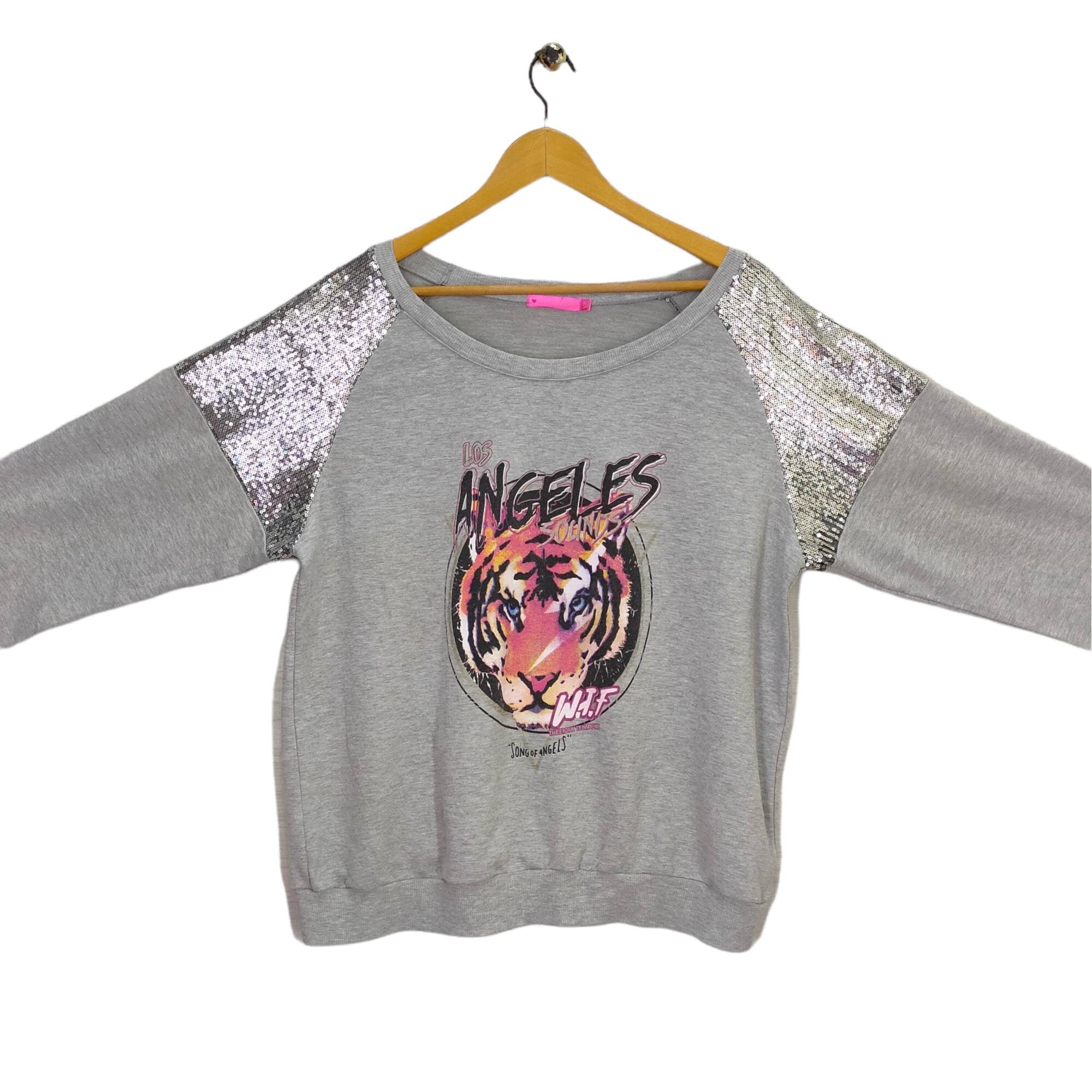 Los Angeles Sweatshirt Vintage Tiger Pullover Jumper Sequin Animal Graphic Crewneck Gray Womens Size XL Sweatshirt – Soft Feel · Trending Graphic Apparel