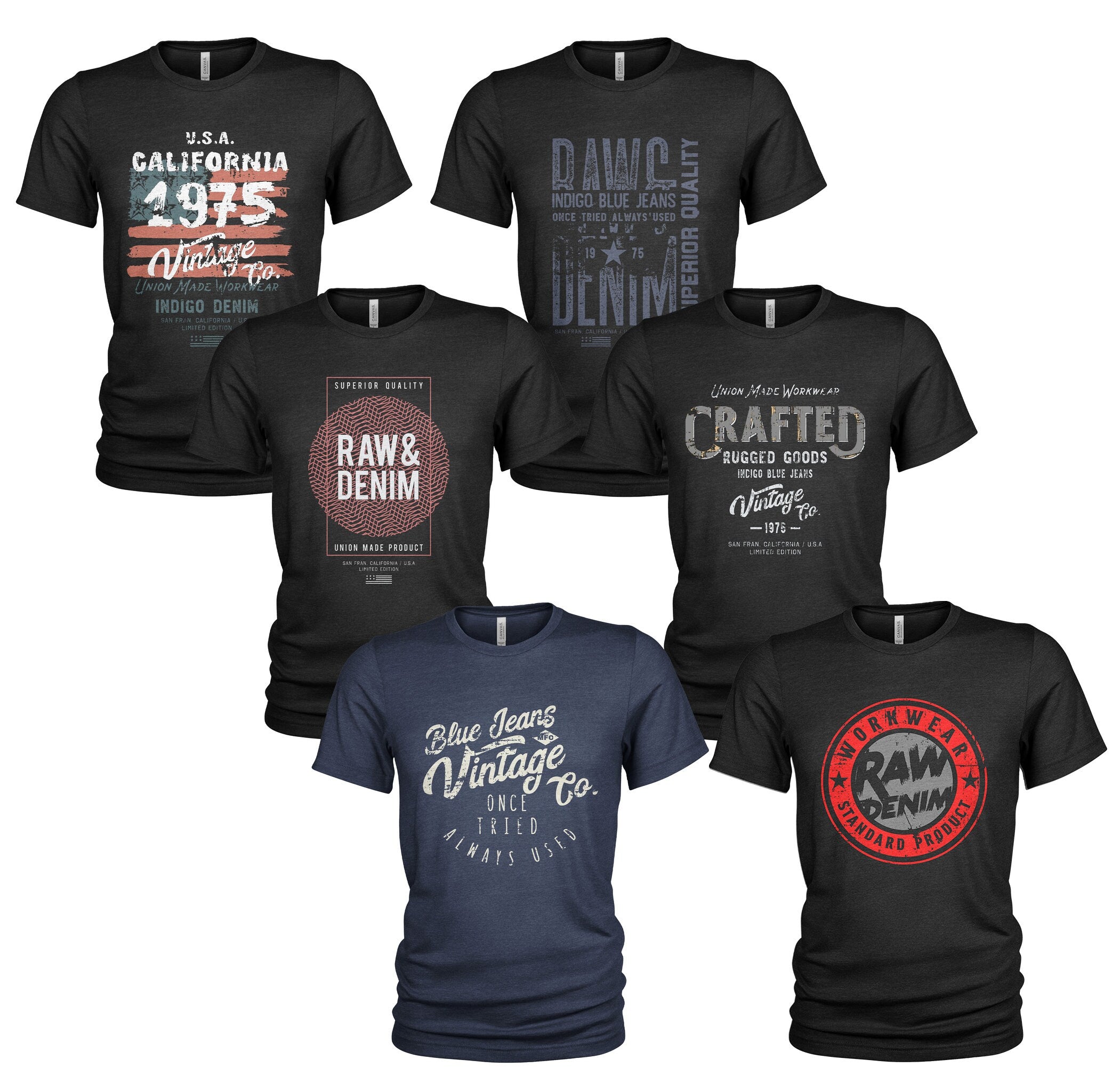 Raw Denim Men39s Casual Jeanswear 6 Pack Crew Neck T Shirts Graphic Tee – Bold Style · Top Pick For Any Outfit