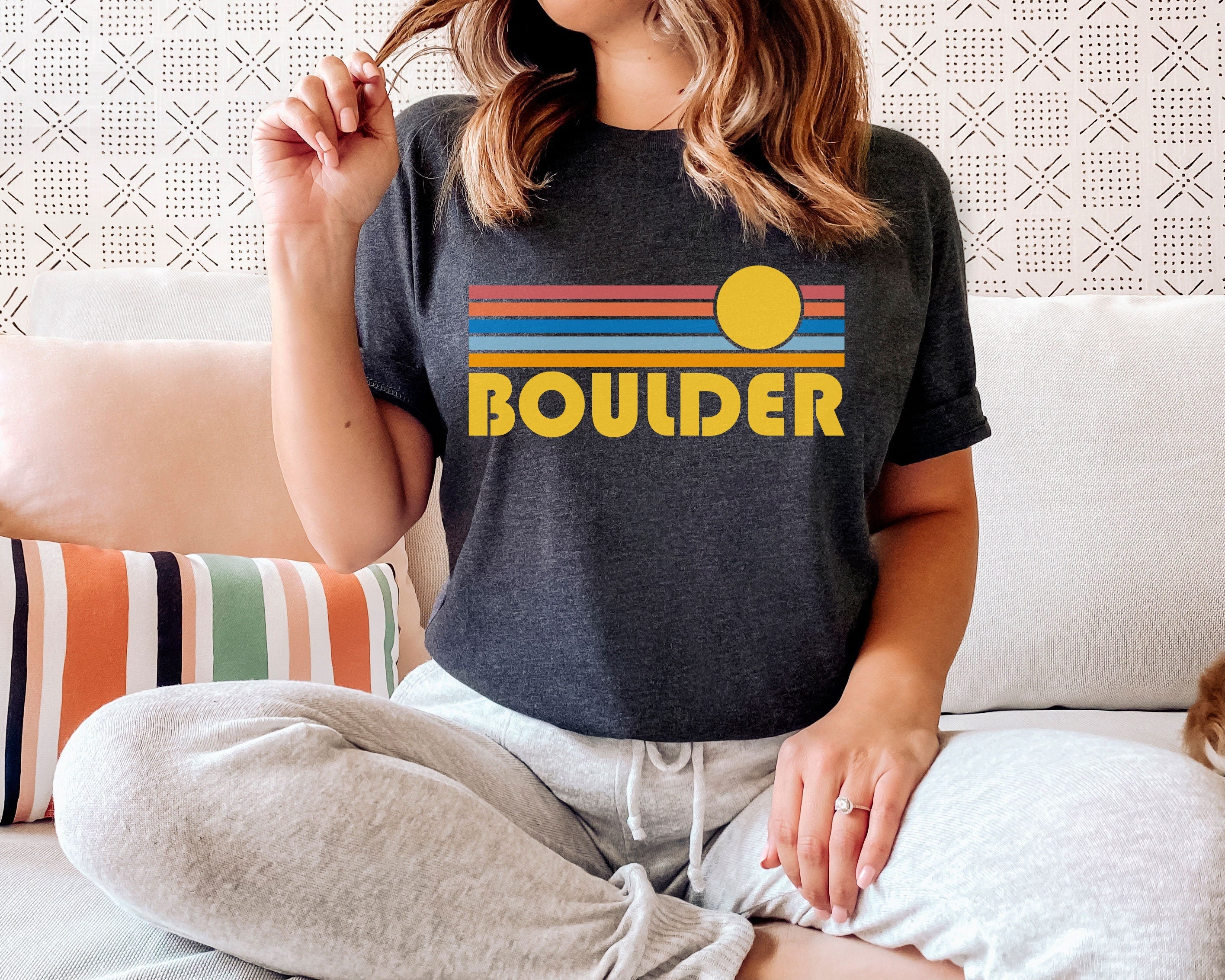 Boulder Colorado TShirt Retro Sunset Adult Unisex Boulder T Shirt Personalization Available Graphic Tee – Bold Style · Top Pick For Any Outfit