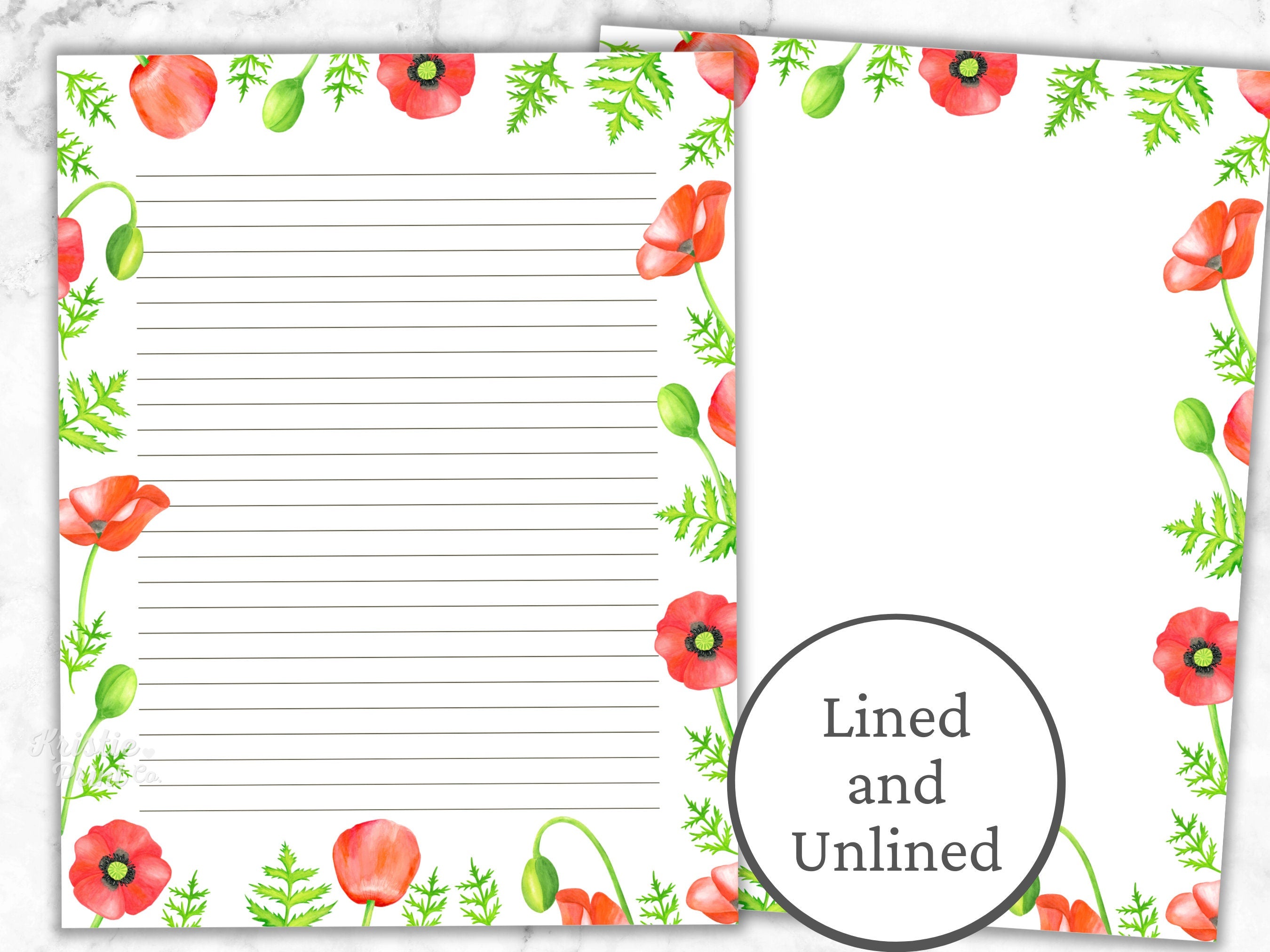 Poppy Border Writing Paper Floral Lined Paper Printable Stationery Paper Journal Paper Digital Download Stationary Paper Penpal Letter Graphic Tee – Premium Graphic · High-Quality Print
