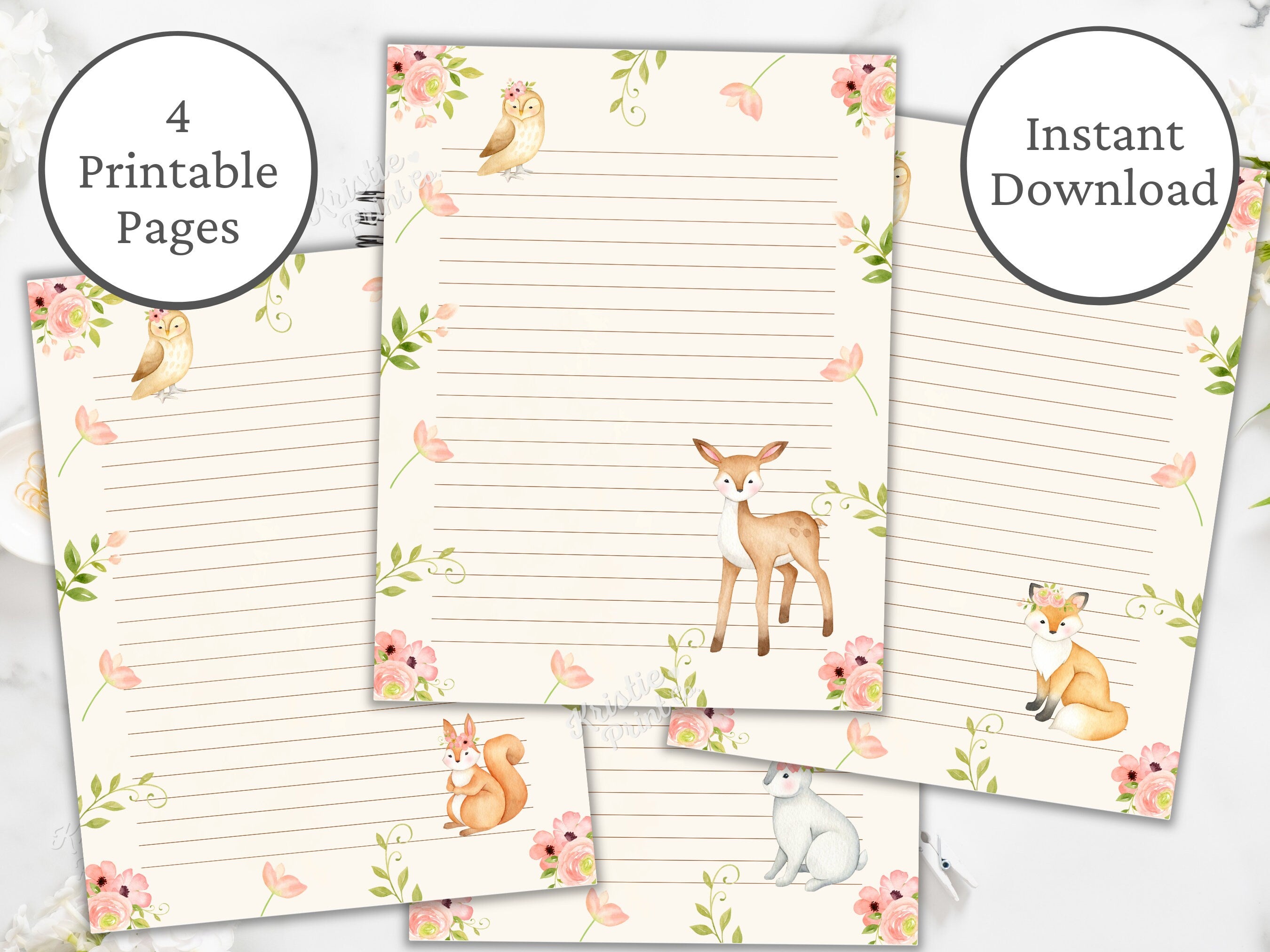 Woodland Stationary Digital Note Paper Download Writing Paper Deer Fox Rabbit Owl Squirrel Printable Stationery Set Penpal Letters Graphic Tee – Warm & Stylish · Must-Have Style