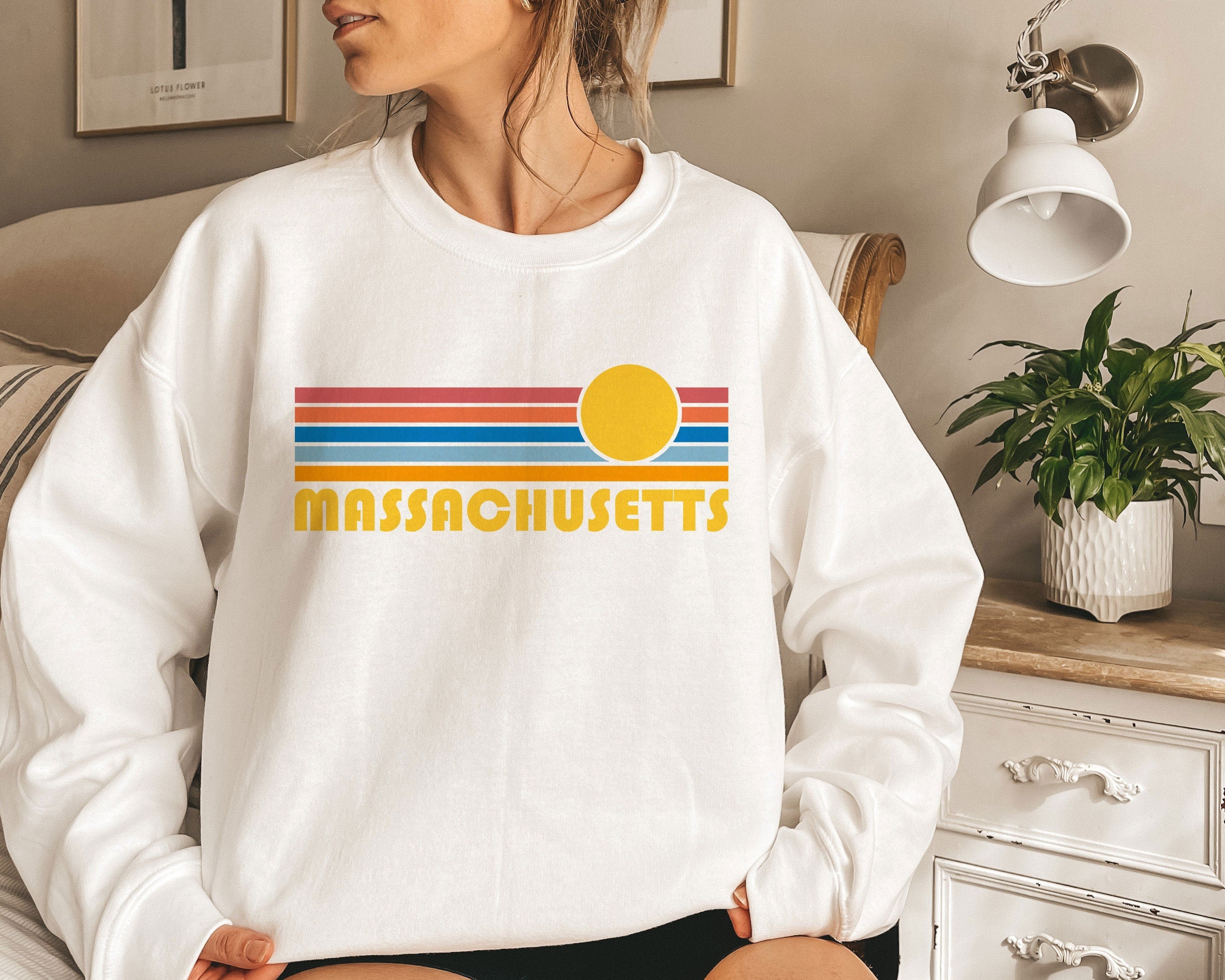 Massachusetts Sweatshirt Unisex Retro Sunset Massachusetts Sweatshirt Personalization Available Sweatshirt – Bold Style · Perfect For Daily Wear
