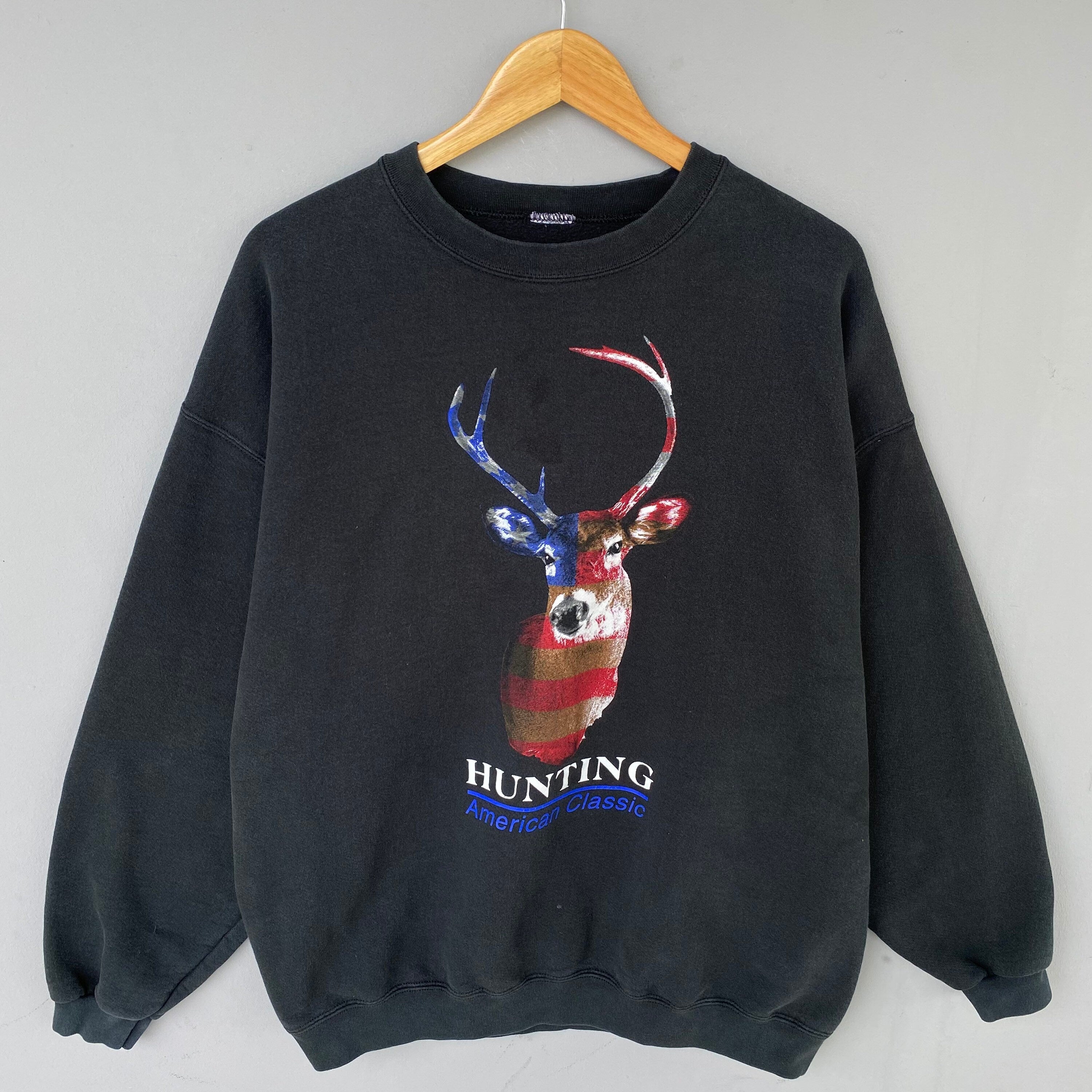 Vintage Y2K Deer Hunting American Classic Spellout Big Logo Printed Sweatshirt Crewneck Pullover Sweater Baggie Colour Black Size NA Sweatshirt – Soft Feel · High-Quality Print