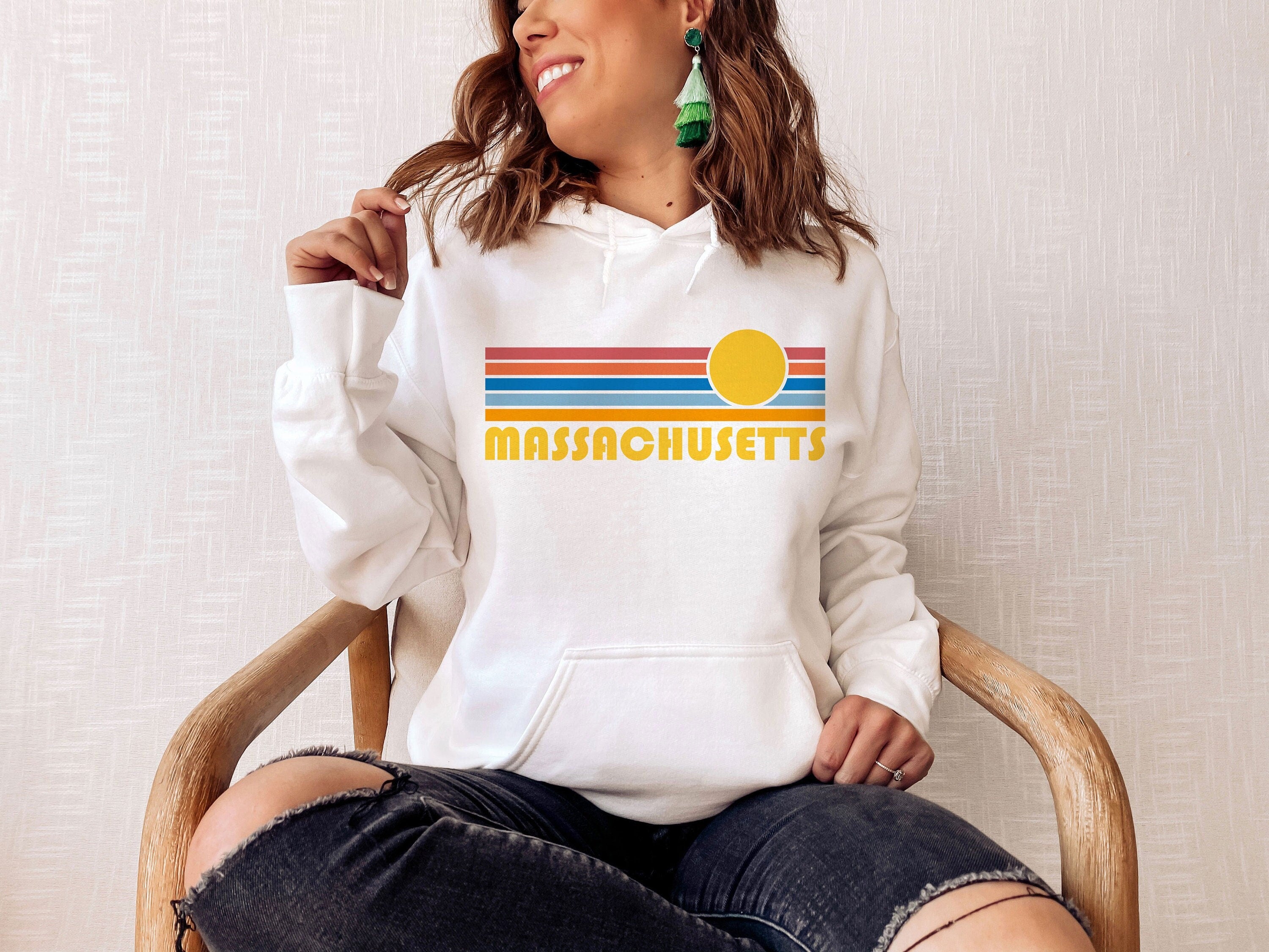 Massachusetts Hoodie Retro Sunrise Unisex Massachusetts Sweatshirt Personalization Available Hoodie – Fan Favorite · Top Pick For Any Outfit
