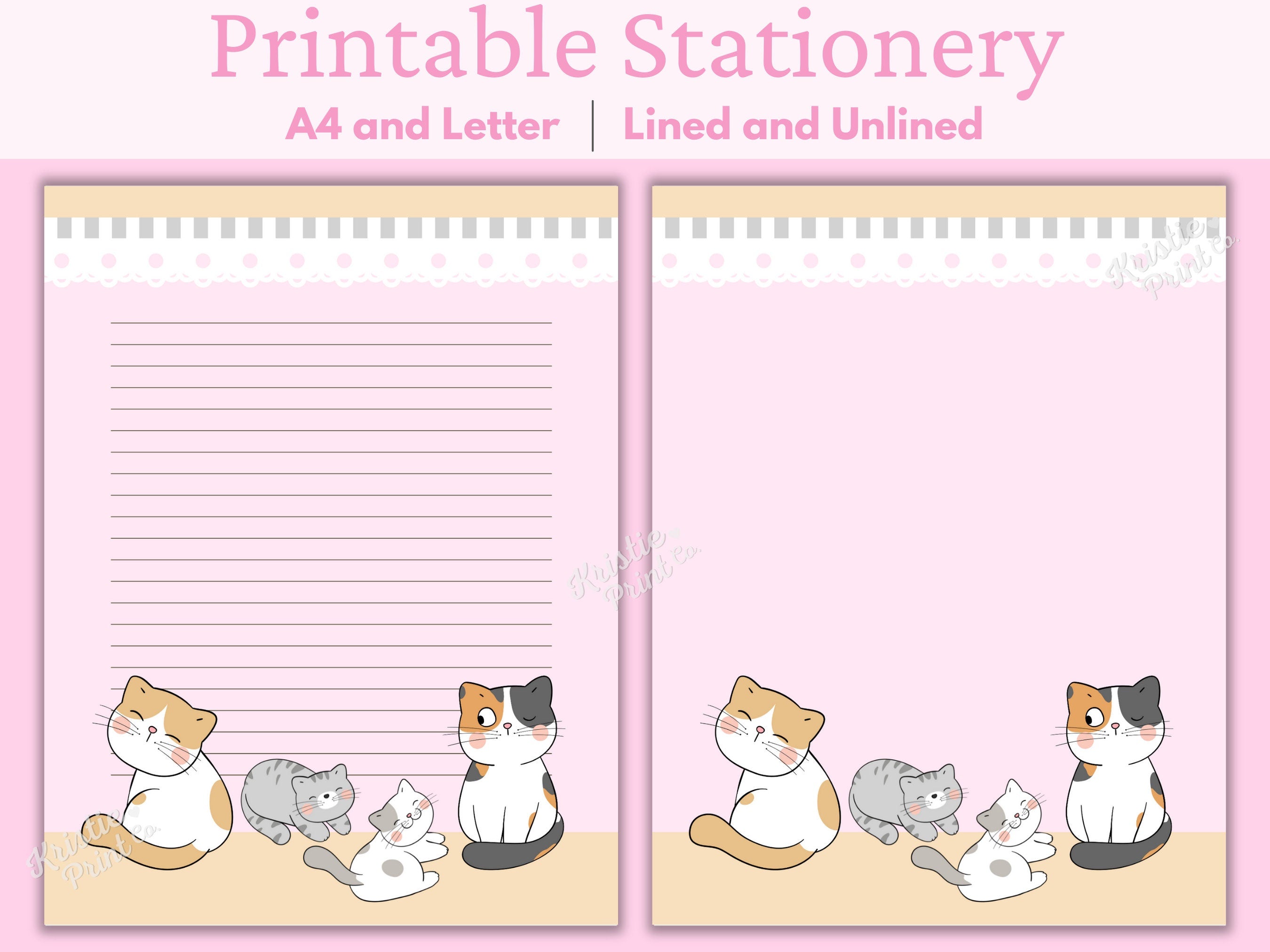 Cat Stationery Printable Kawaii Stationery Printable Printable Kawaii Letter Paper Cute Kids Stationary Kitten Cat Stationary Paper Graphic Tee – Bold Style · Great Gift For Fans