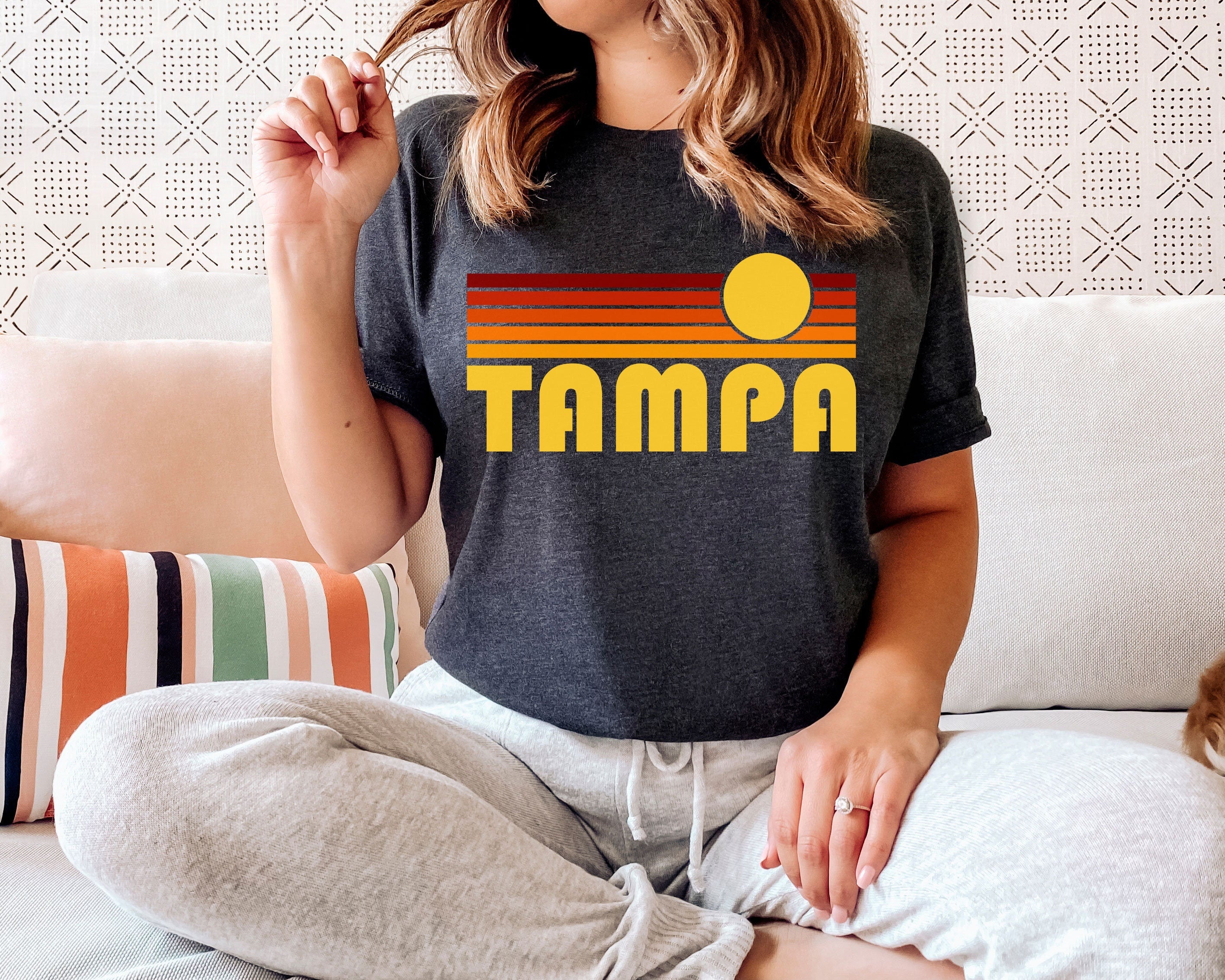 Tampa Florida Shirt Retro Sunset Unisex Tampa TShirt Personalization Available Graphic Tee – Aesthetic Look · High-Quality Print
