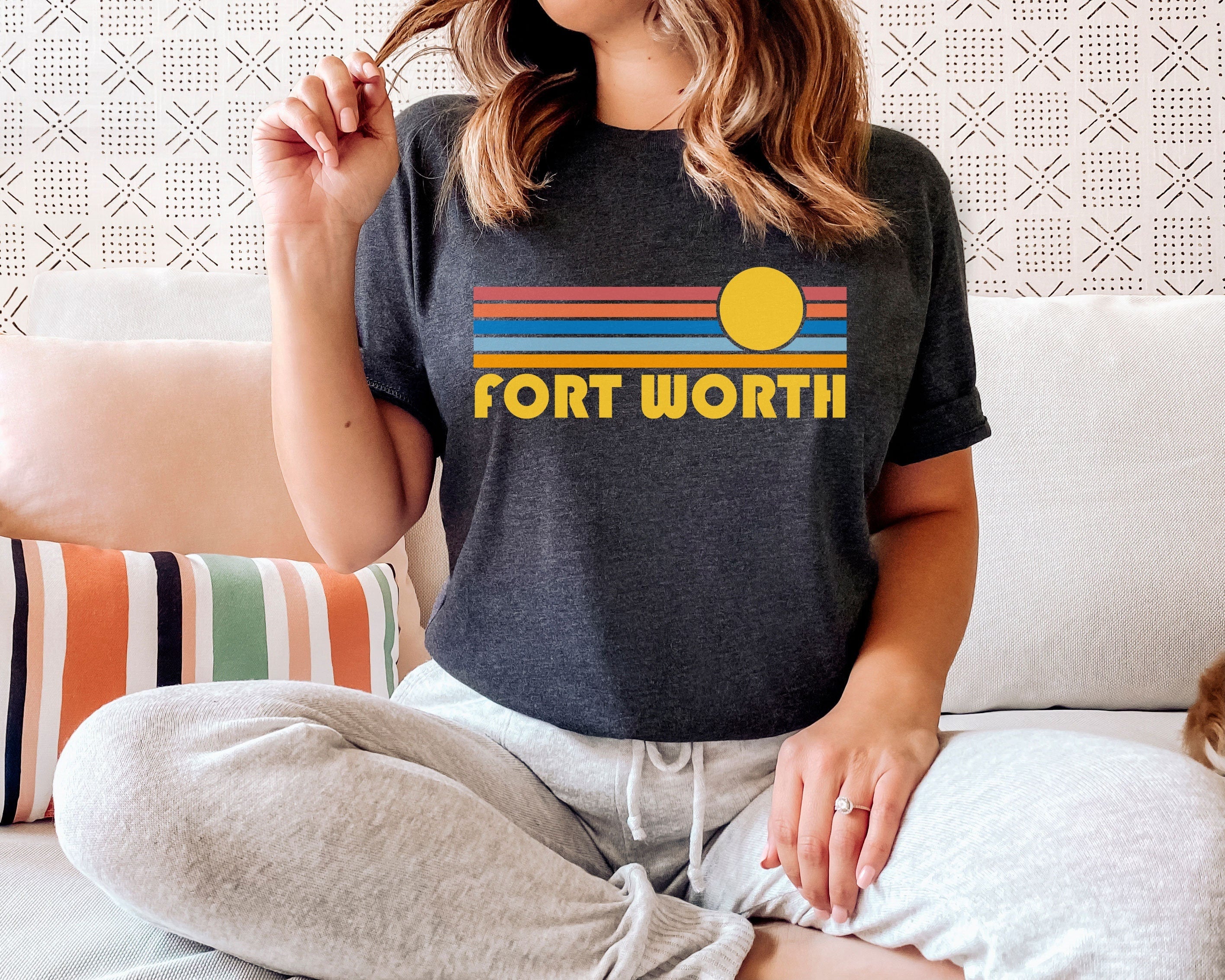 Fort Worth Texas Shirt Retro Sunset Unisex Fort Worth TShirt Personalization Available Graphic Tee – Aesthetic Look · Great Gift For Fans