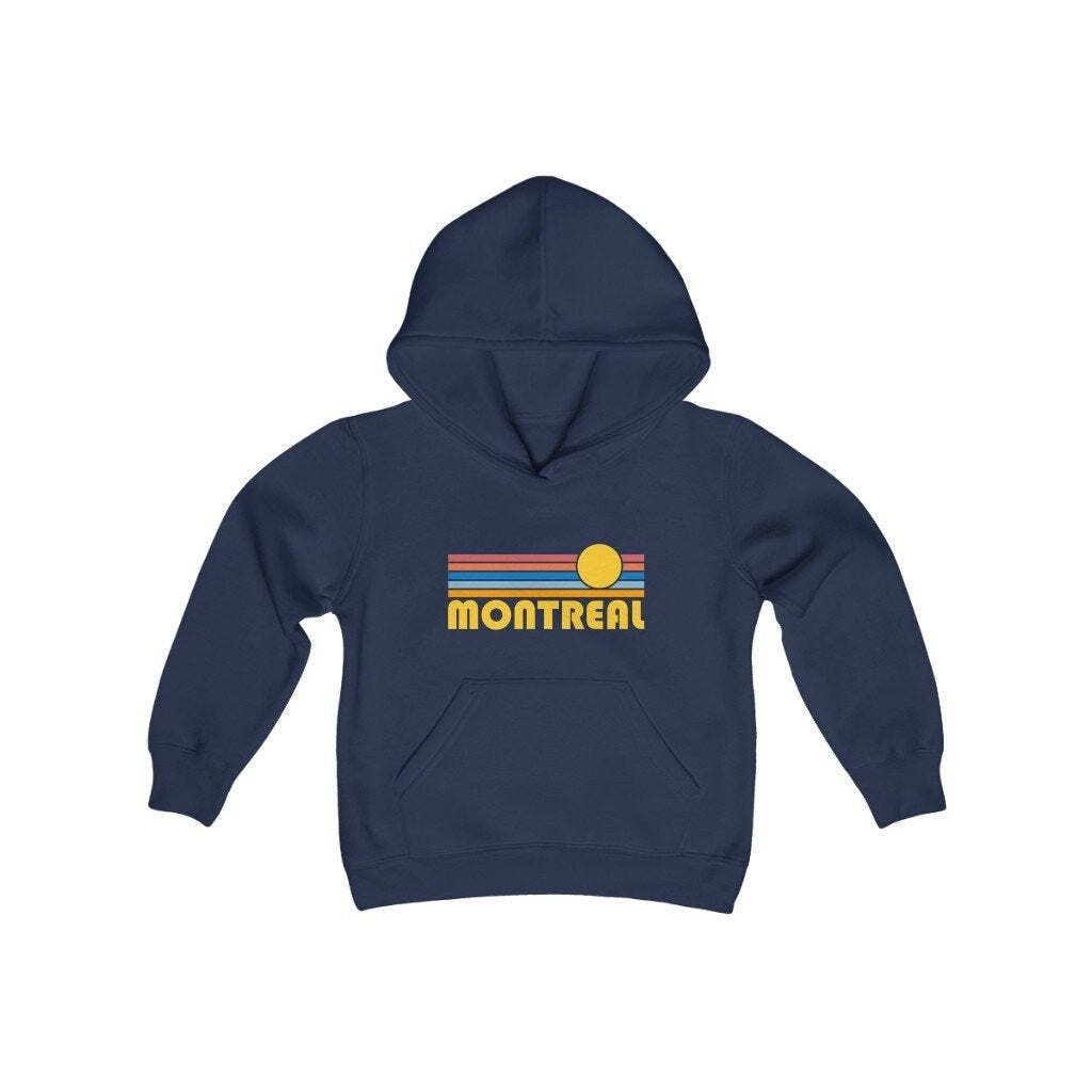 Montreal Canada Youth Hoodie Retro Sun Montreal Youth Sweatshirt Personalization Available Hoodie – Feel-Good Design · Must-Have Style