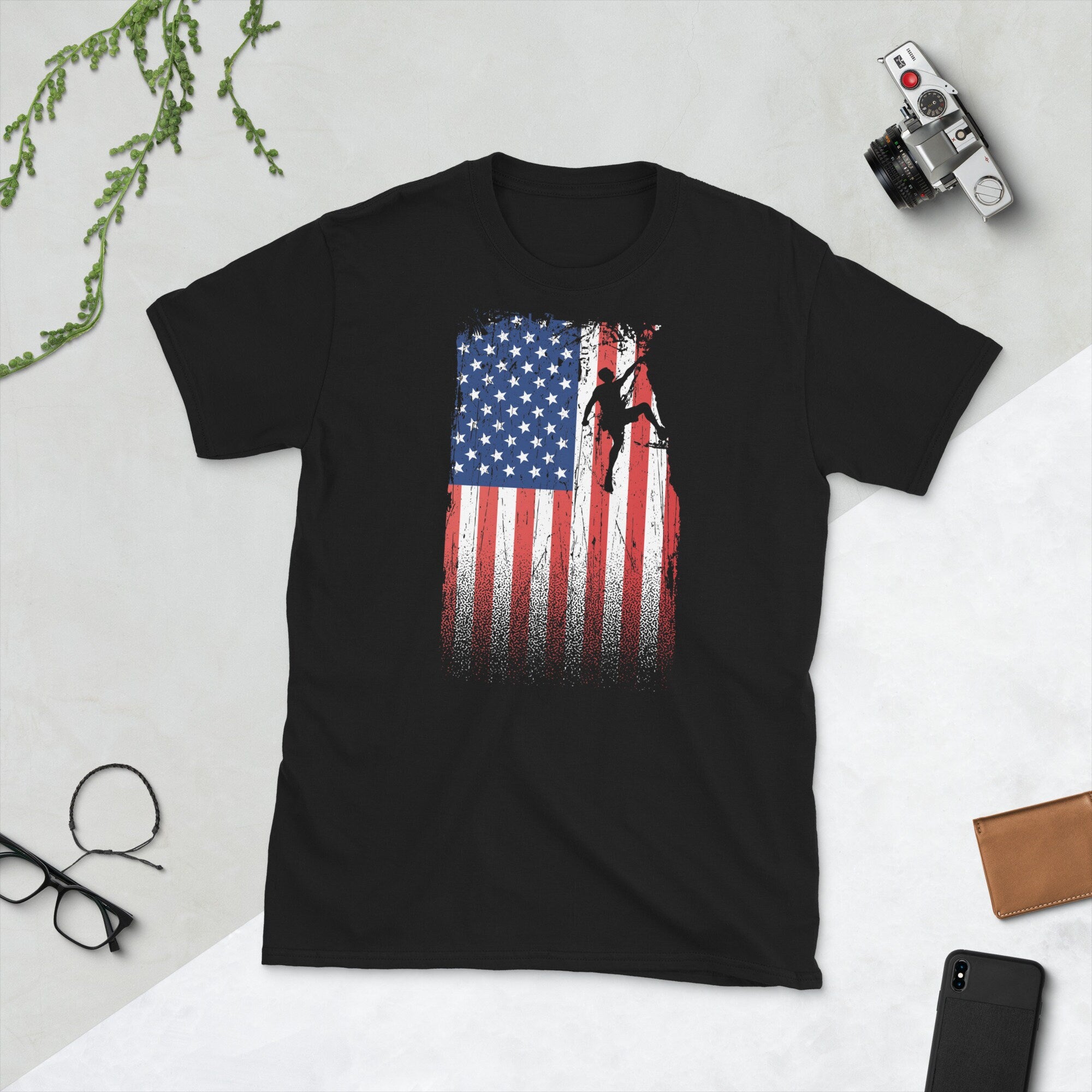 US Flag Climber Shirt Free Solo Rock Climbing Patriotic Climber Tshirt Graphic Tee – Warm & Stylish · Great Gift For Fans