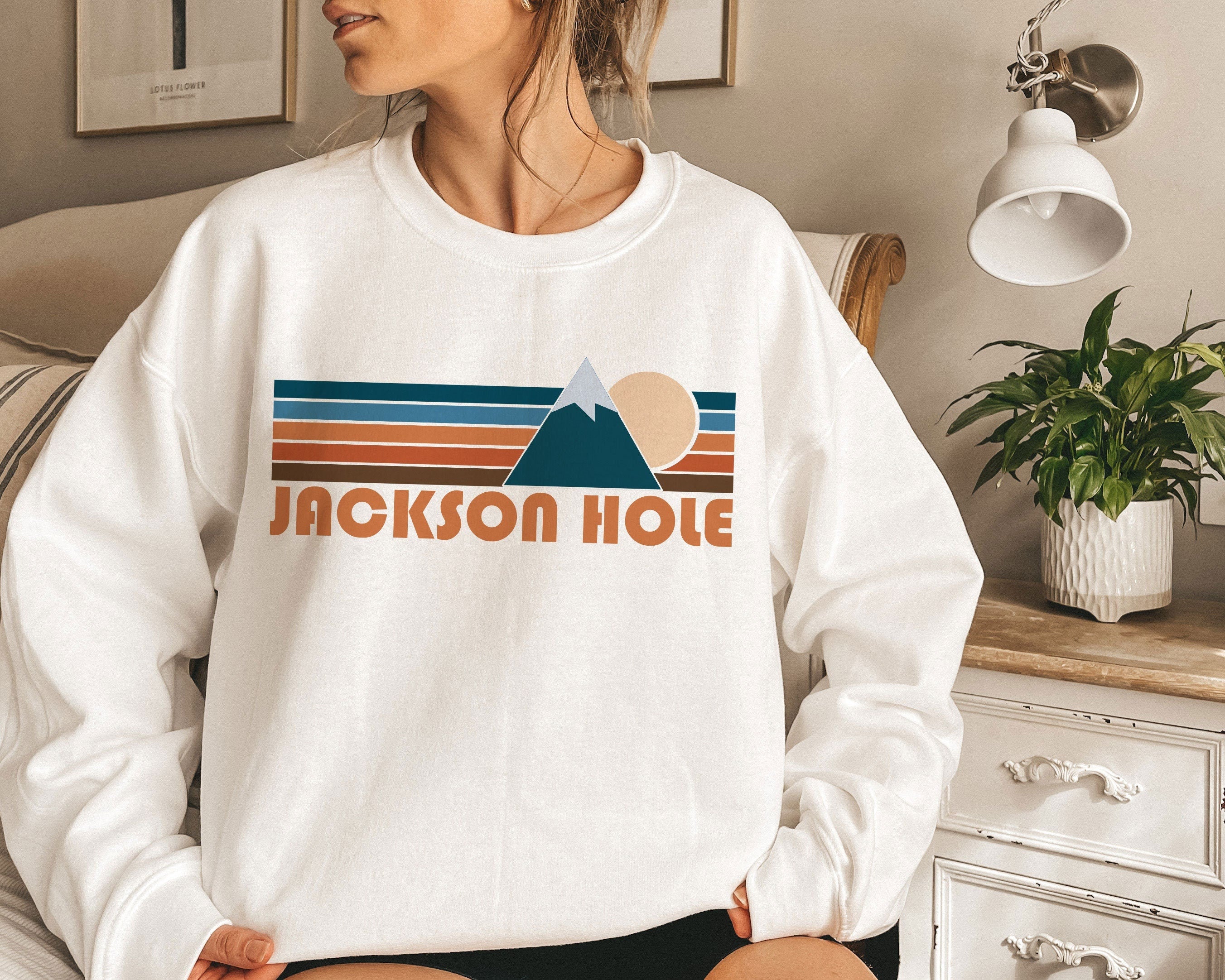 Jackson Hole Sweatshirt Unisex Retro Mountain Crewneck Jackson Hole Wyoming Sweatshirt Personalization Available Sweatshirt – Bold Style · High-Quality Print