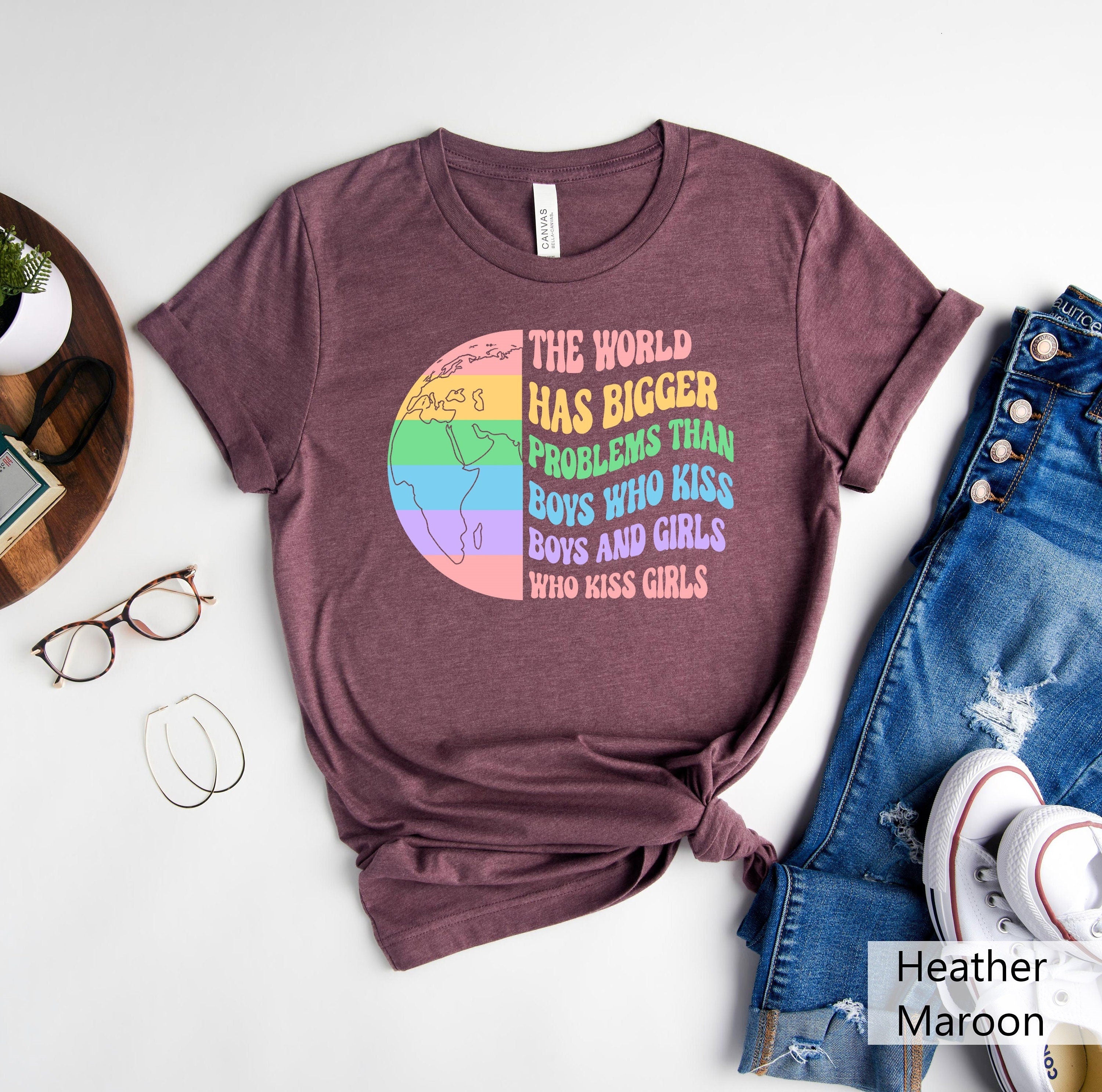 The World Has Bigger Problem Than Boys Who Kiss Boys And Girls Who Kiss Girls ShirtPride ShirtLGBTQ ShirtEquality ShirtEqual Rights Tee Graphic Tee – Cozy Vibes · High-Quality Print