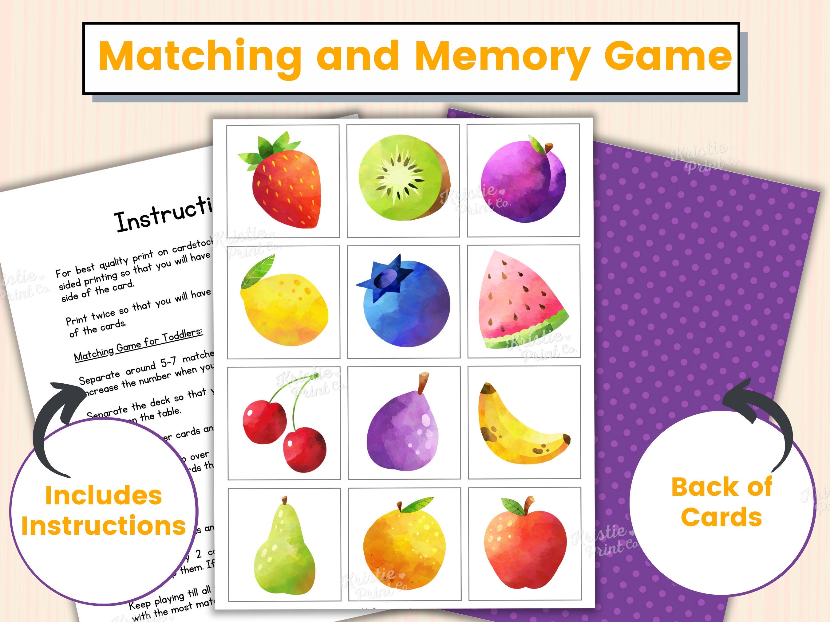 Fruit Matching Game Printable Matching Card Game Memory Game Educational Activities Kids Activity Homeschool Early Learning Games Graphic Tee – Easygoing Wear · Top Pick For Any Outfit