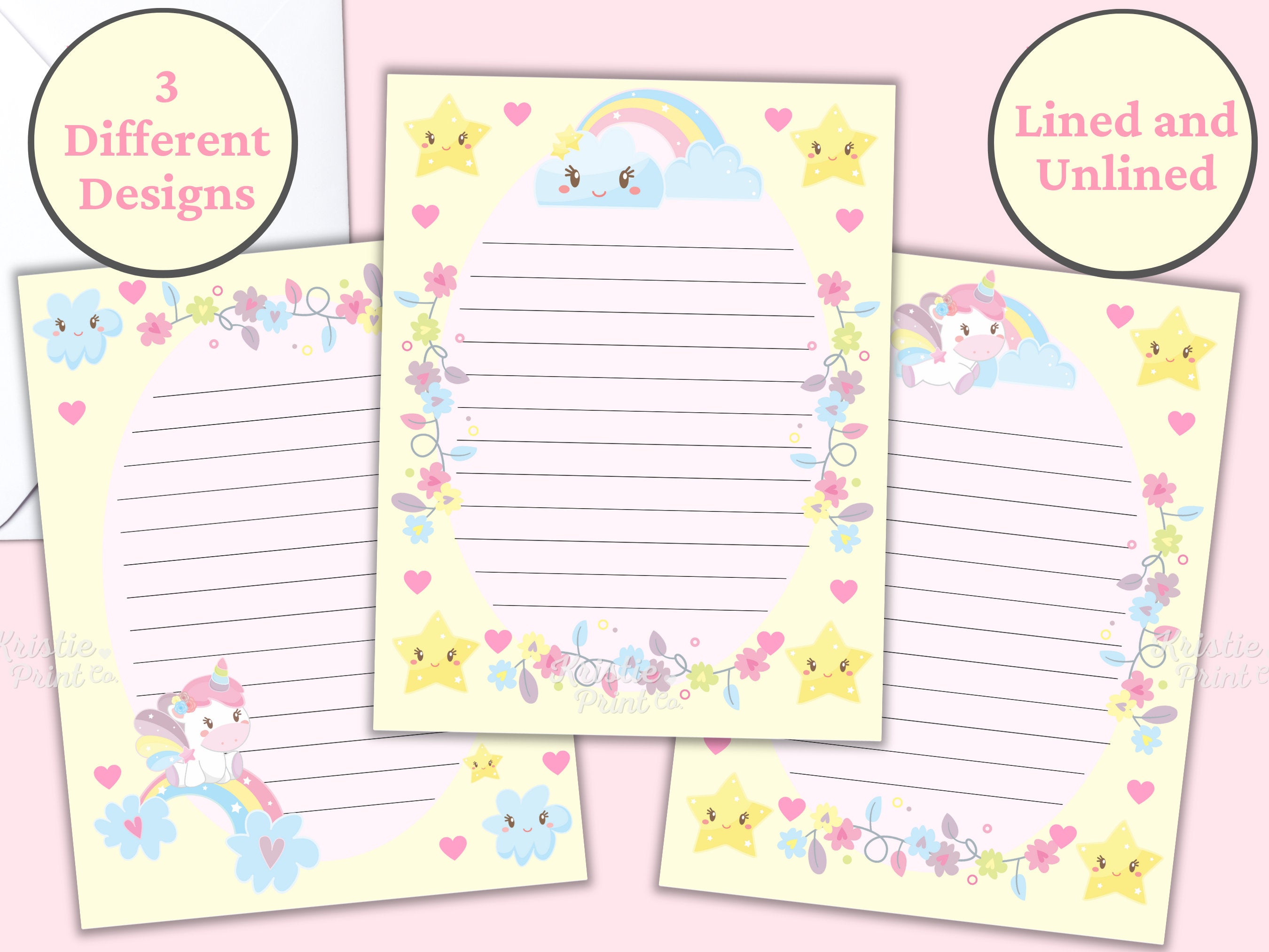 Little Girl Stationery Lined Stationery for Kids Primary Lines Printable Unicorn Stationery Printable Kawaii Letter Paper Pen Pal Graphic Tee – Easygoing Wear · Top Pick For Any Outfit