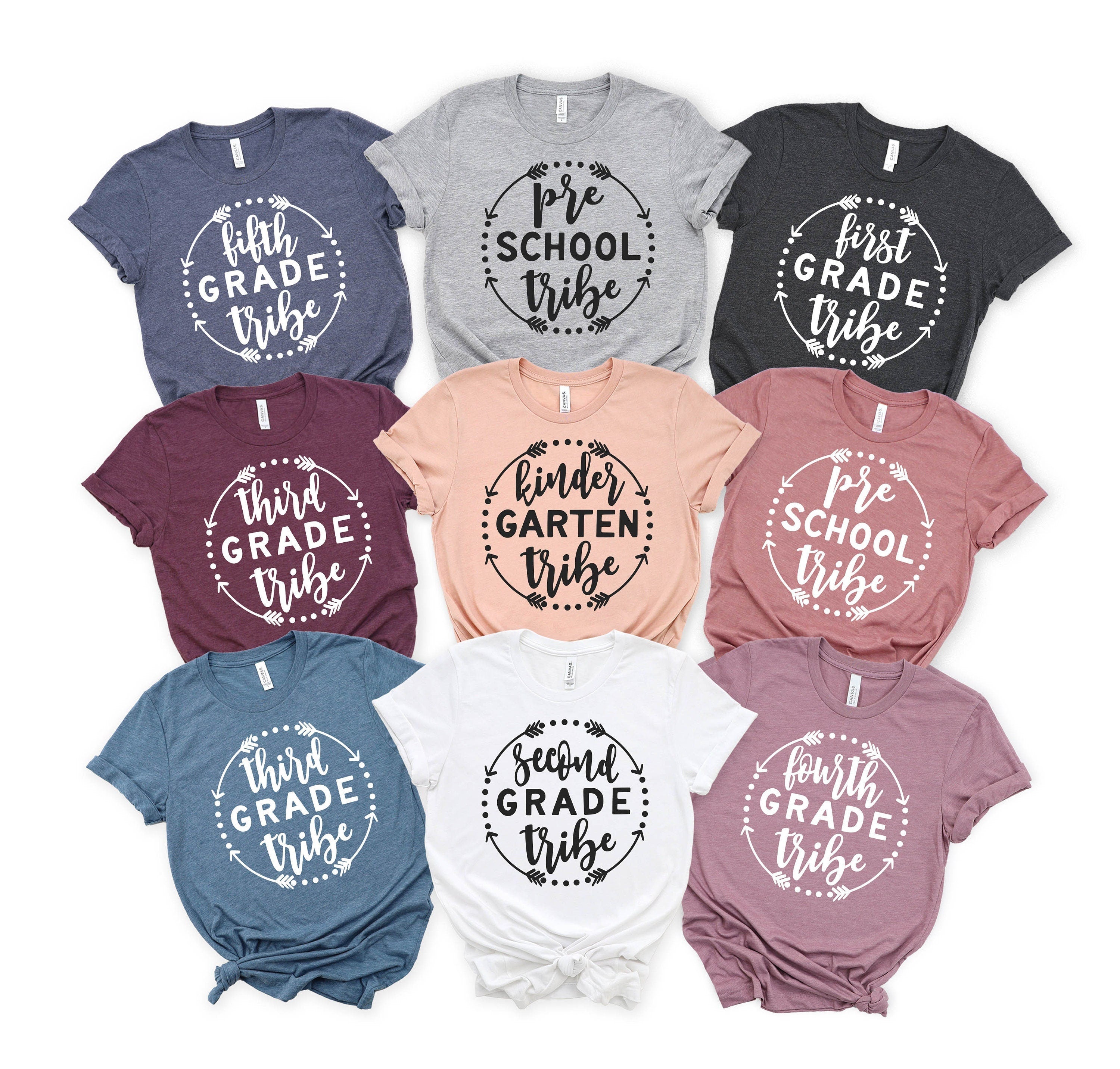 Group Tshirt Gift Ideas For Back to School First Day Of School Clothing Gift For Teachers Pre School Shirt Kindergarten Tribe Shirt Graphic Tee – Bold Style · Top Pick For Any Outfit