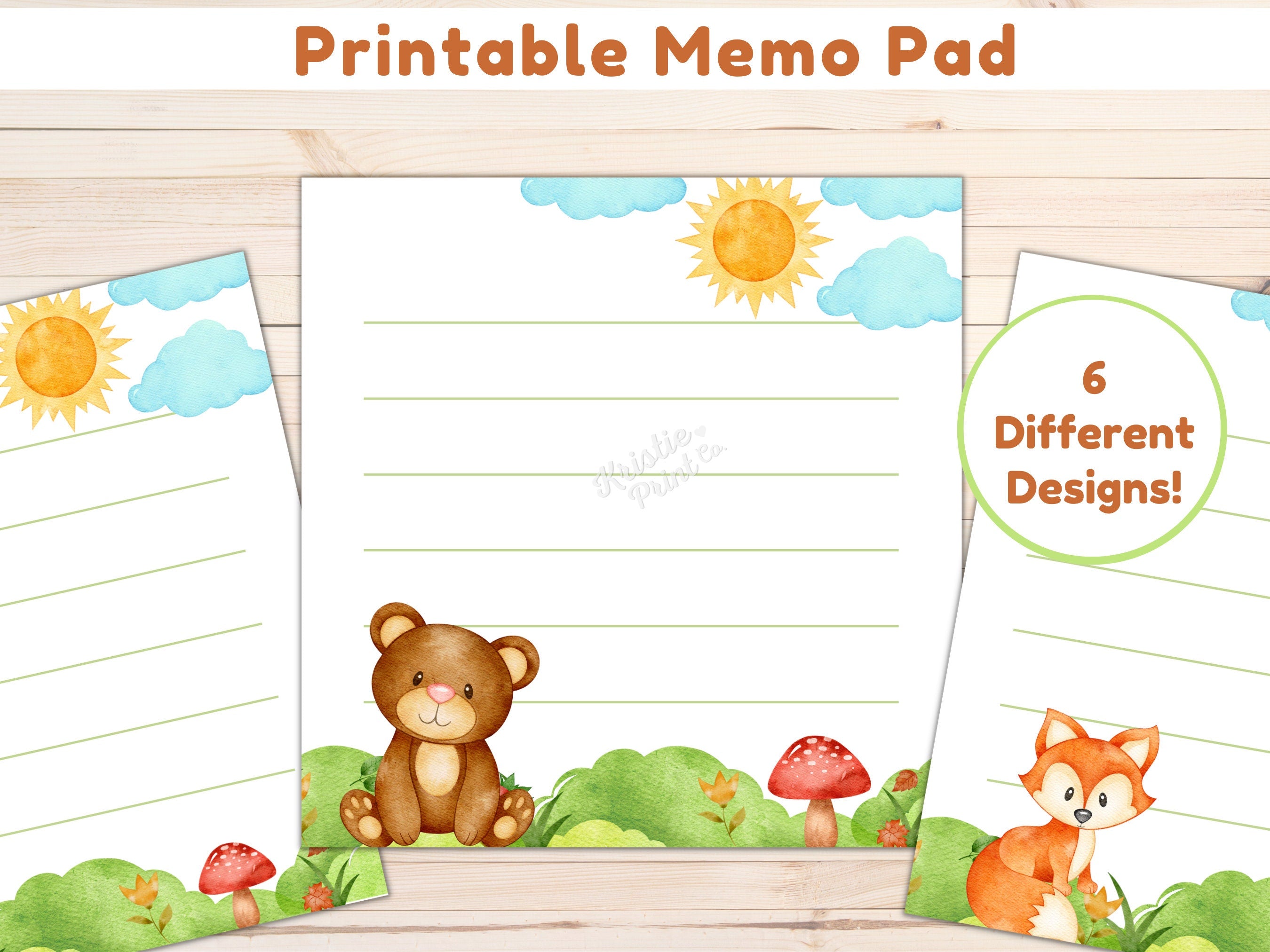 Woodland Printable Memo Pad Printable Memo Pad PDF Bear Memo Cute Printable Notepad Woodland Stationery Forest Cute Stationery Graphic Tee – Aesthetic Look · High-Quality Print
