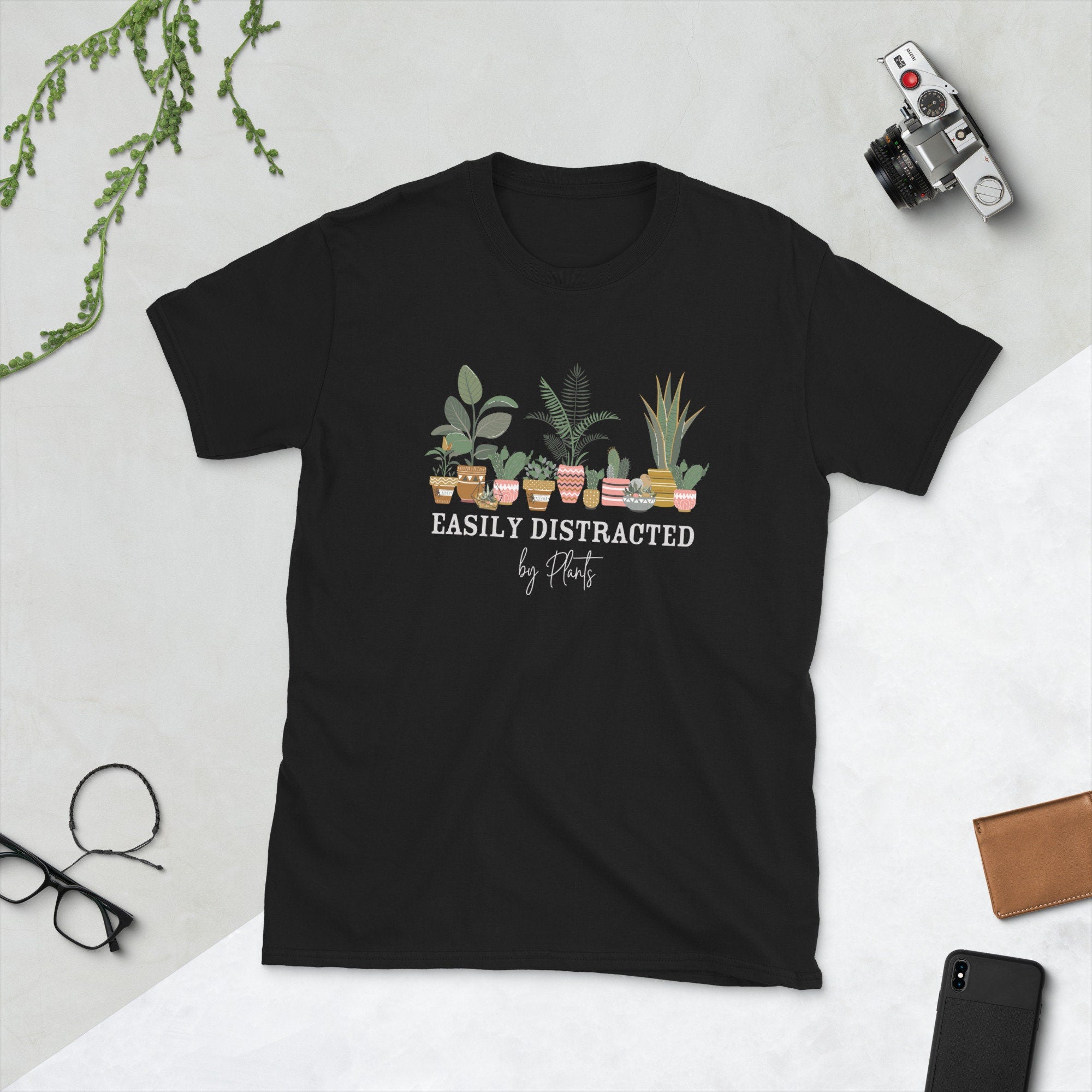 Modern Flowers Easily Distracted by Plants Tshirt Graphic Tee – Premium Graphic · High-Quality Print