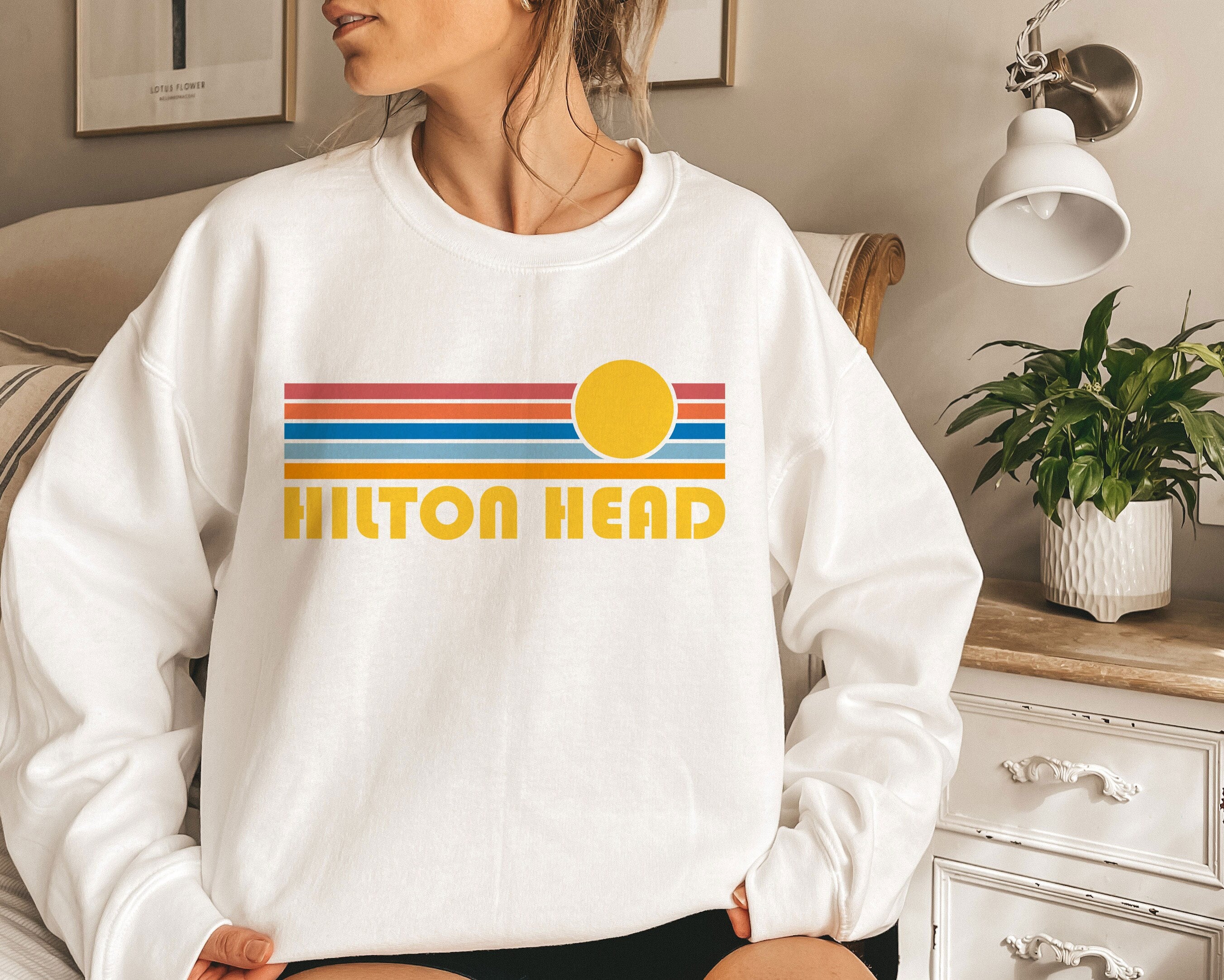 Hilton Head South Carolina Sweatshirt Retro Sunset Unisex Hilton Head Sweater Personalization Available Sweatshirt – Everyday Comfort · Perfect For Daily Wear