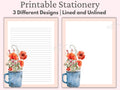 Poppy Stationery Printable Lined Paper Bundle Letter Writing Paper Flower Stationery Stationery Set Lined Paper PDF Country Stationery Graphic Tee – Feel-Good Design · High-Quality Print