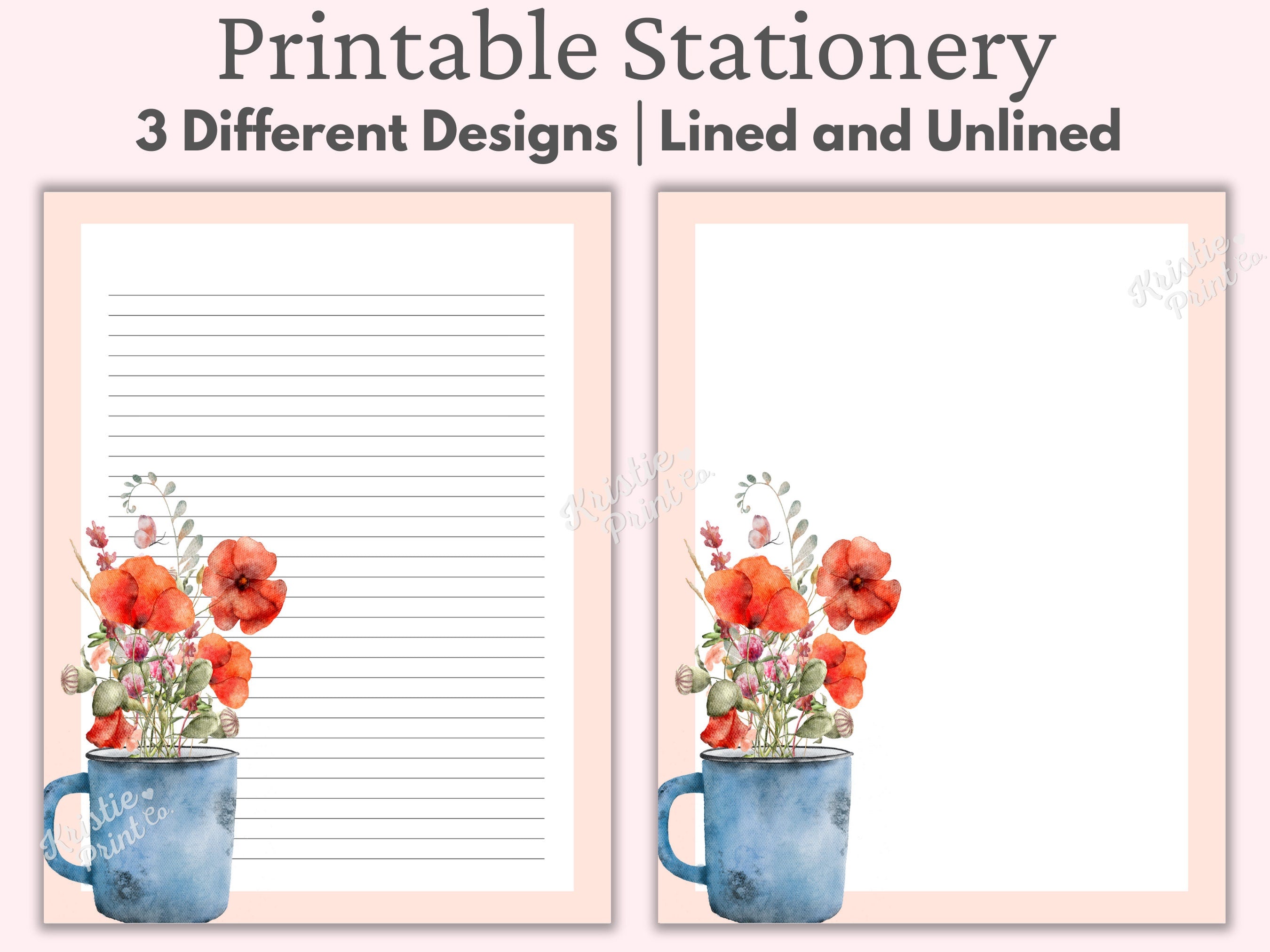 Poppy Stationery Printable Lined Paper Bundle Letter Writing Paper Flower Stationery Stationery Set Lined Paper PDF Country Stationery Graphic Tee – Feel-Good Design · High-Quality Print