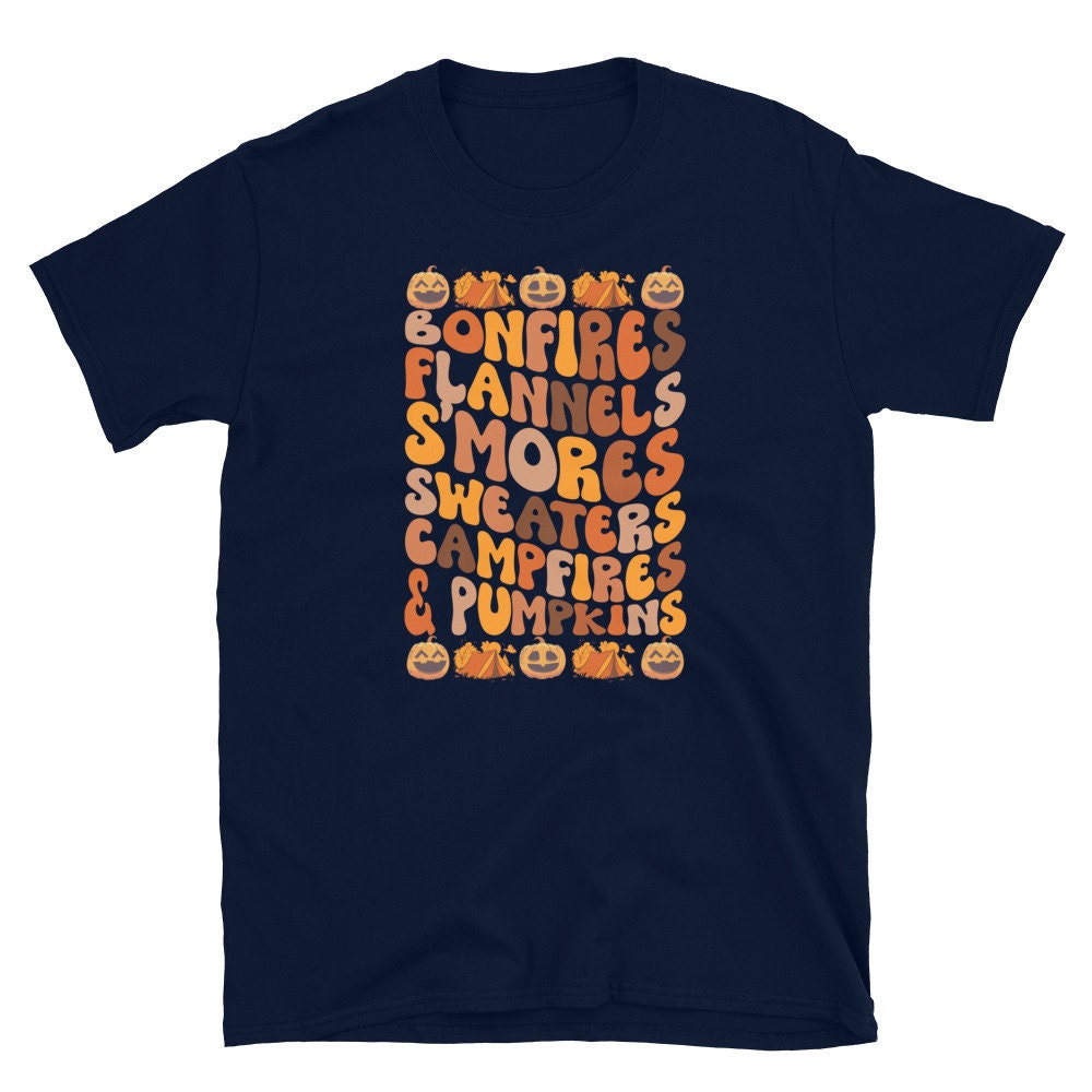 Thanksgibing Shirt Autumn Favorite Season Tshirt Pumpkin Season Bonfires and Flannels Graphic Tee – Soft Feel · High-Quality Print