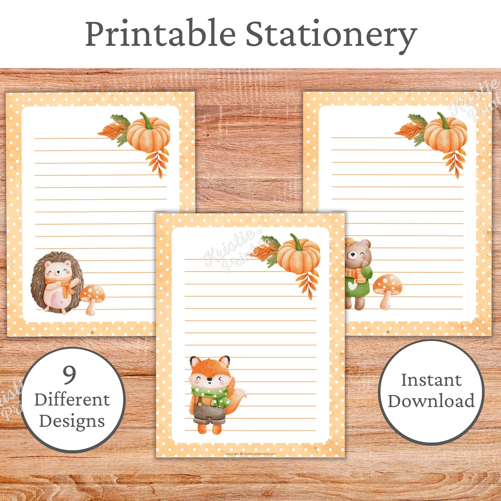 Fall Stationery Set Stationery for Kids Stationery Printable Autumn Stationery Letter Paper Cute Letter Paper Forest Animals Pumpkin Graphic Tee – Easygoing Wear · High-Quality Print
