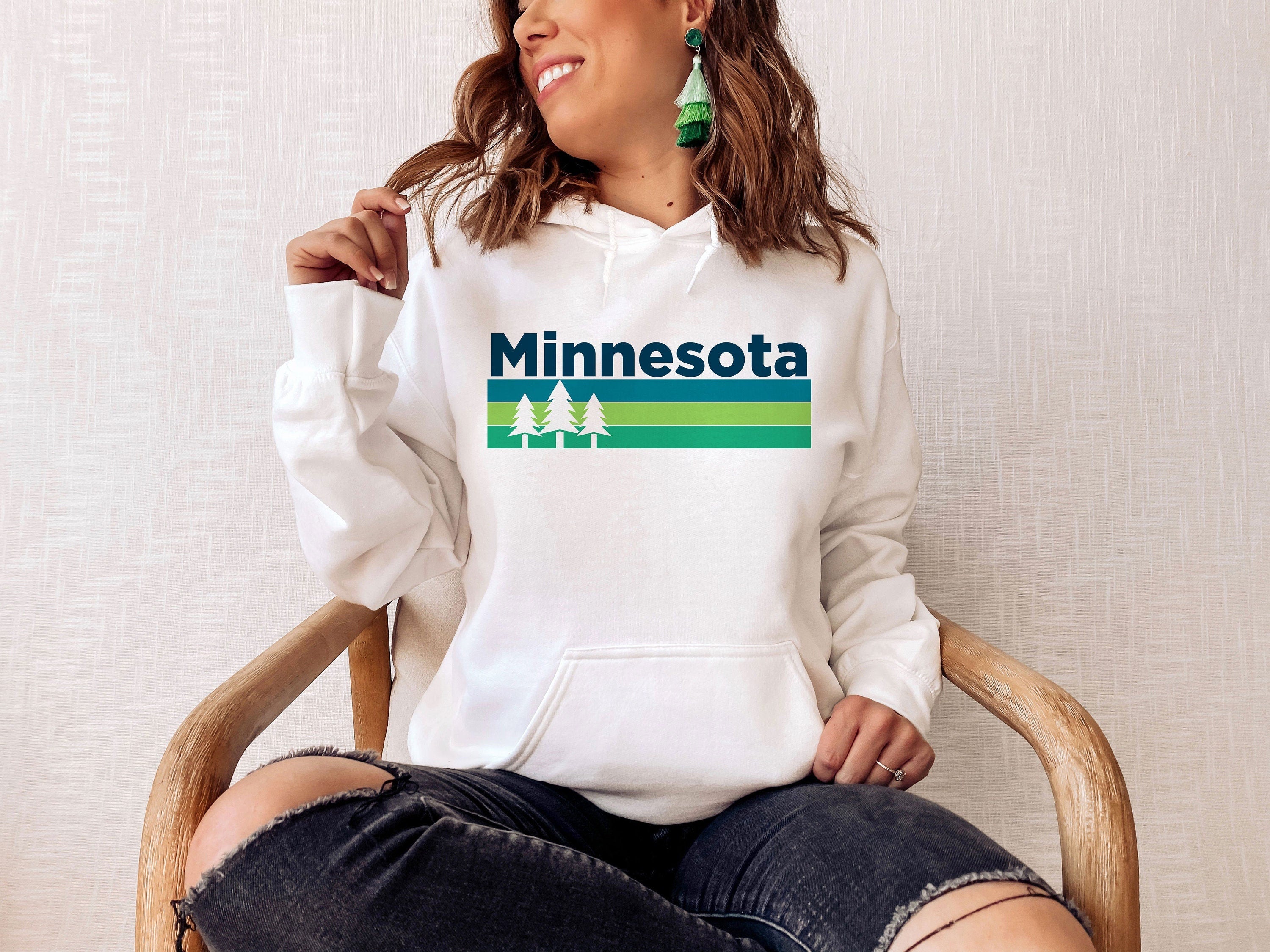Minnesota Hoodie Retro Trees Unisex Minnesota Sweatshirt Personalization Available Hoodie – Cozy Vibes · Top Pick For Any Outfit