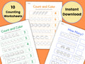 Counting Worksheets Kindergarten Math Worksheets Preschool Math Count and Color Homeschool Printable Math Activities Preschool Digital Graphic Tee – Bold Style · Trending Graphic Apparel