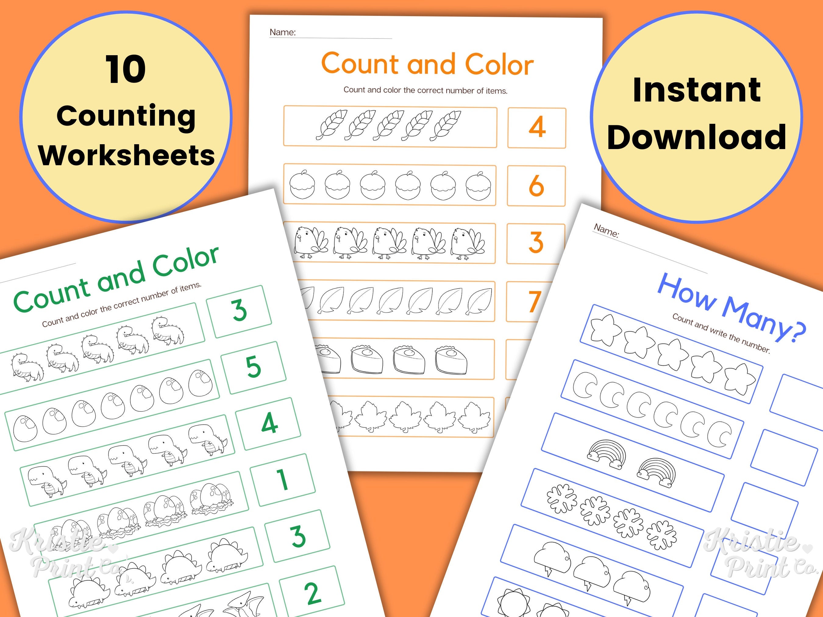 Counting Worksheets Kindergarten Math Worksheets Preschool Math Count and Color Homeschool Printable Math Activities Preschool Digital Graphic Tee – Bold Style · Trending Graphic Apparel