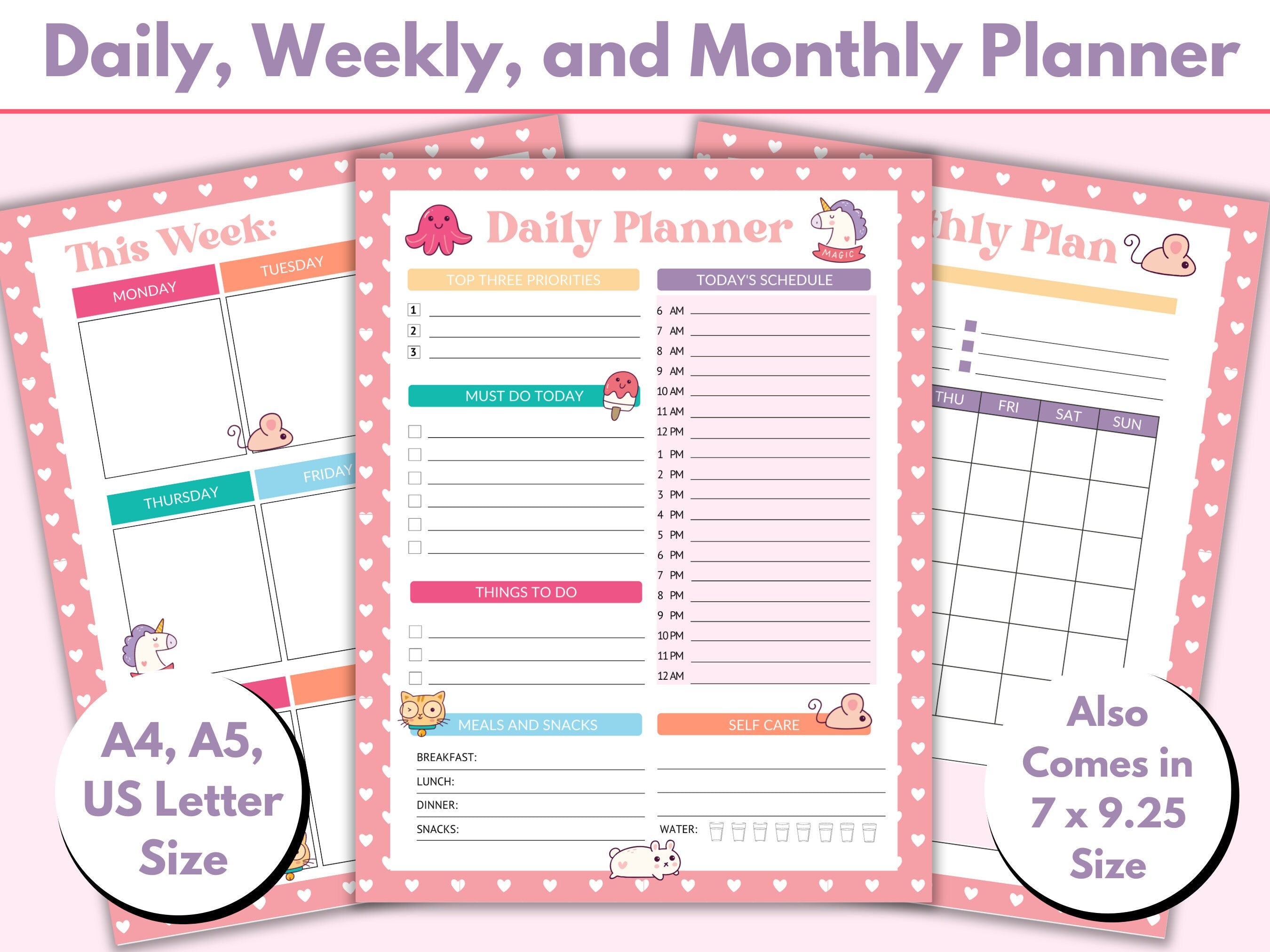 Kawaii Planner Printable A5 Planner Inserts A4 Planner US Letter Size Daily planner Weekly planner Monthly planner Cute Daily Planner Graphic Tee – Feel-Good Design · Trending Graphic Apparel