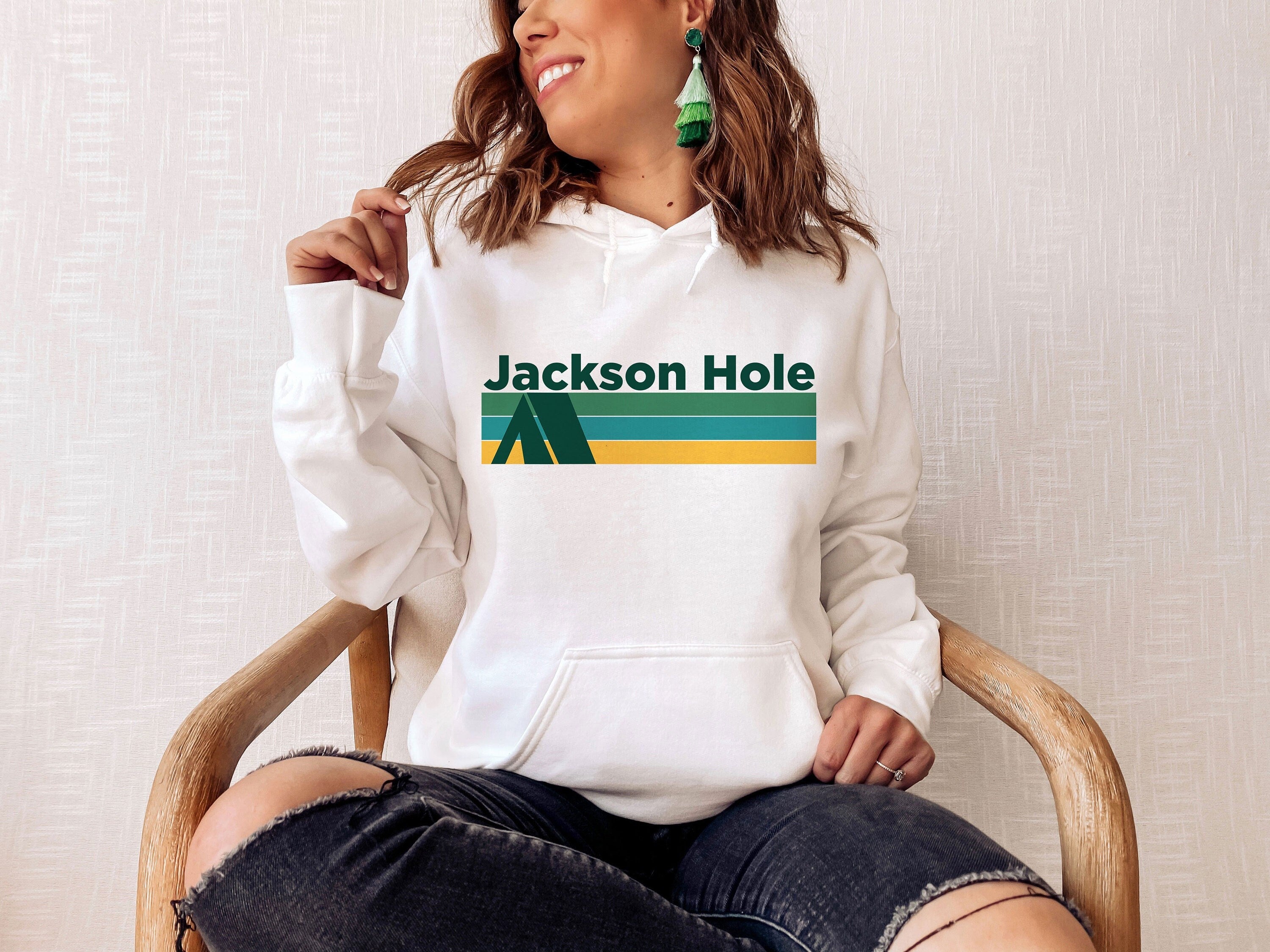 Jackson Hole Wyoming Hoodie Retro Camping Adult Unisex Jackson Hole Sweatshirt Personalization Available Hoodie – Fan Favorite · High-Quality Print