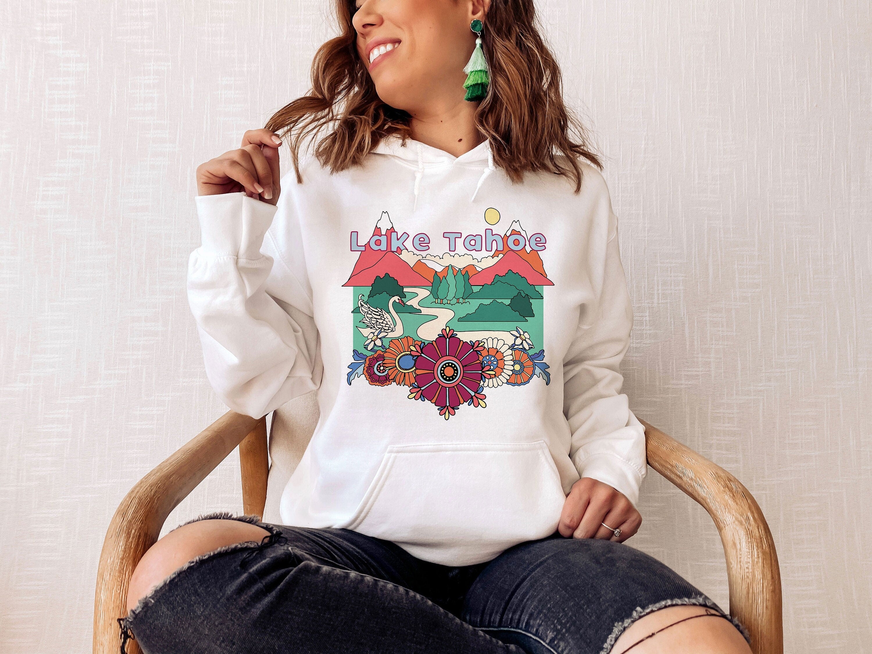 Lake Tahoe California Hoodie Boho Mountain Unisex Lake Tahoe Hoodie Sweatshirt Personalization Available Hoodie – Feel-Good Design · Trending Graphic Apparel