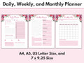 Floral Printable Planner Daily planner Weekly planner Monthly planner Planner set inserts A4 A5 US Letter Cute Planner Template Graphic Tee – Cozy Vibes · High-Quality Print