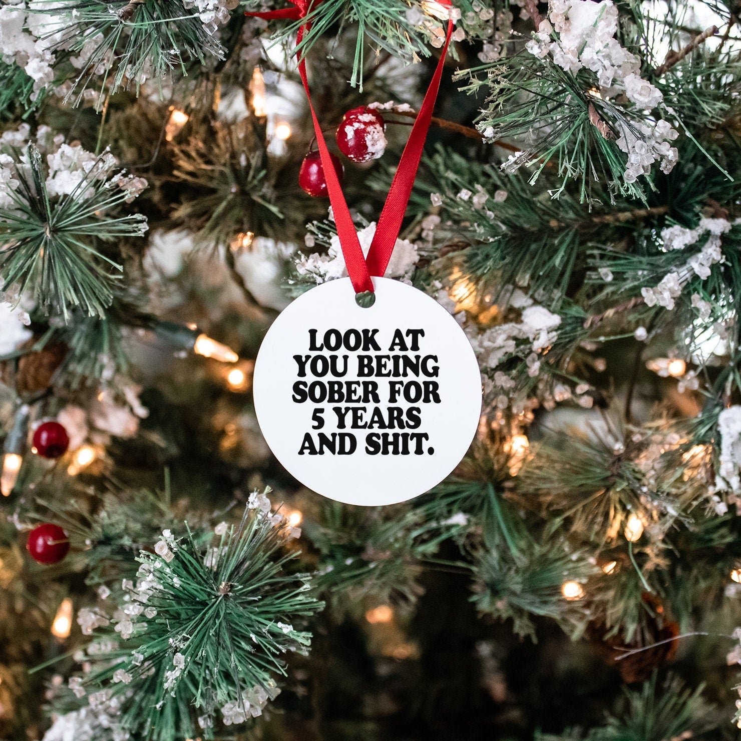 5 Years Sober Sobriety Anniversary Clean Recovery Gifts Ornament Round Christmas Stocking Stuffer Graphic Tee – Easygoing Wear · Must-Have Style