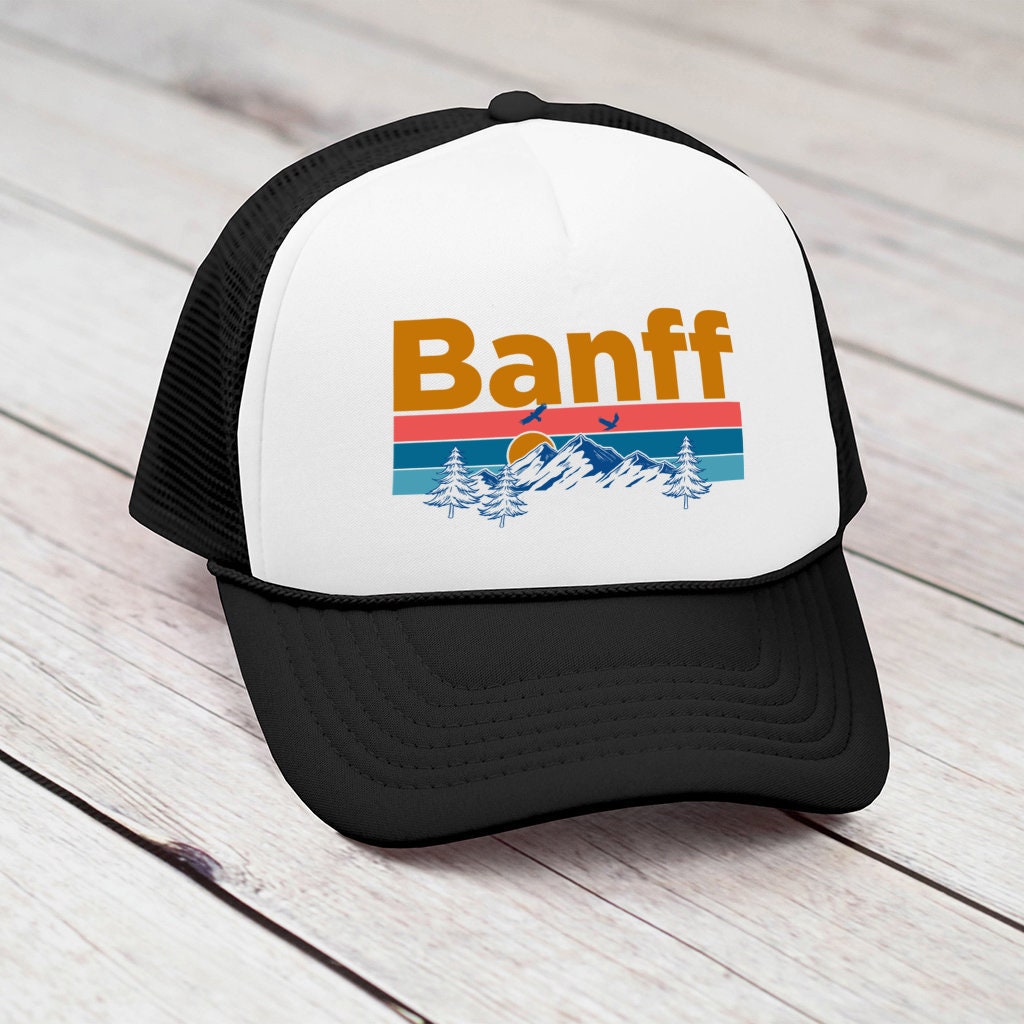 Banff Canada Hat Retro Mountain Birds Foam Banff Trucker Cap Personalization Available Graphic Tee – Everyday Comfort · Must-Have Style