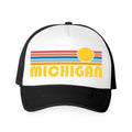 Michigan Hat Retro Sunrise Foam Michigan Trucker Cap Personalization Available Graphic Tee – Aesthetic Look · Top Pick For Any Outfit