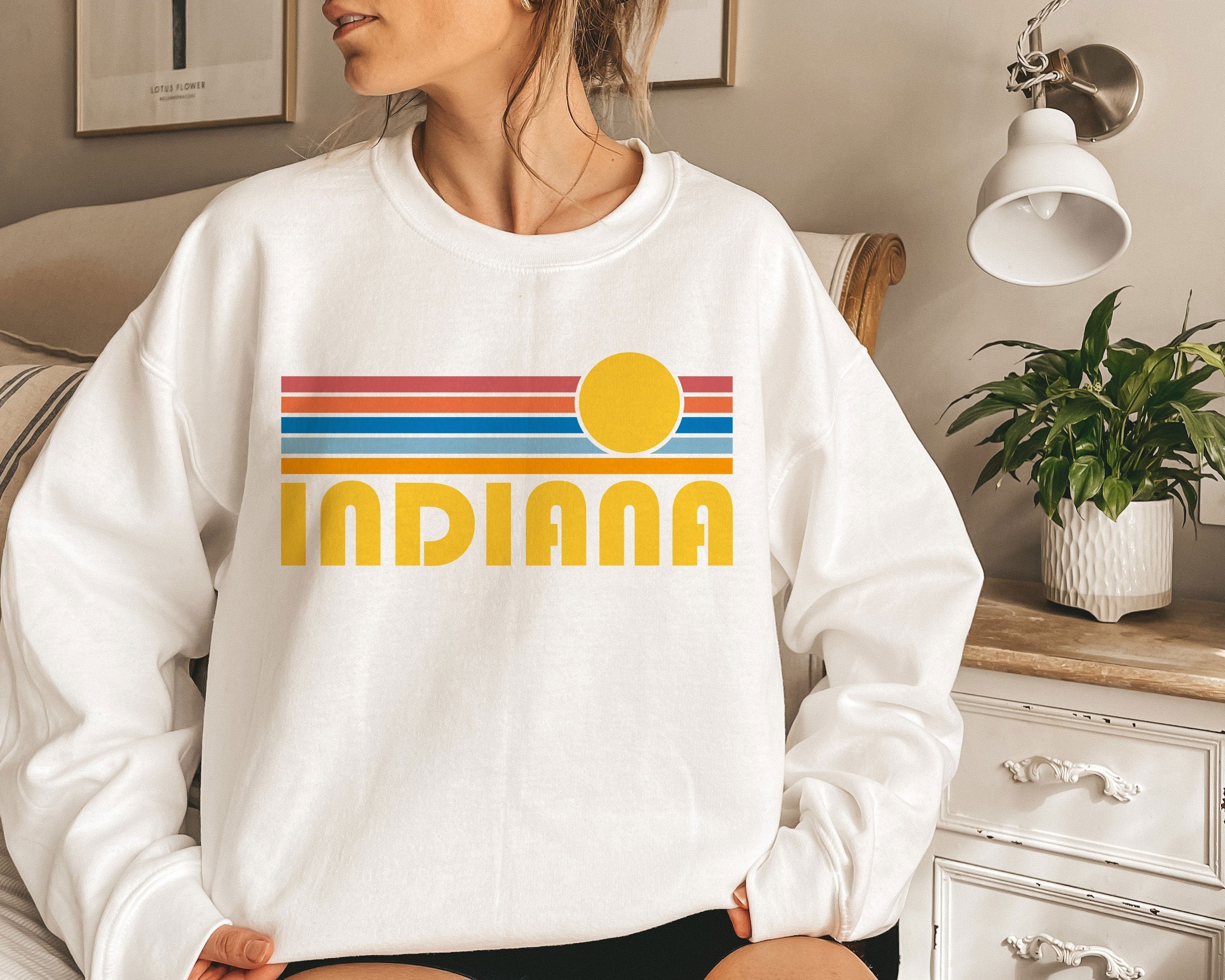 Indiana Sweatshirt Retro Sunset Unisex Indiana Sweatshirt Personalization Available Sweatshirt – Fan Favorite · Must-Have Style