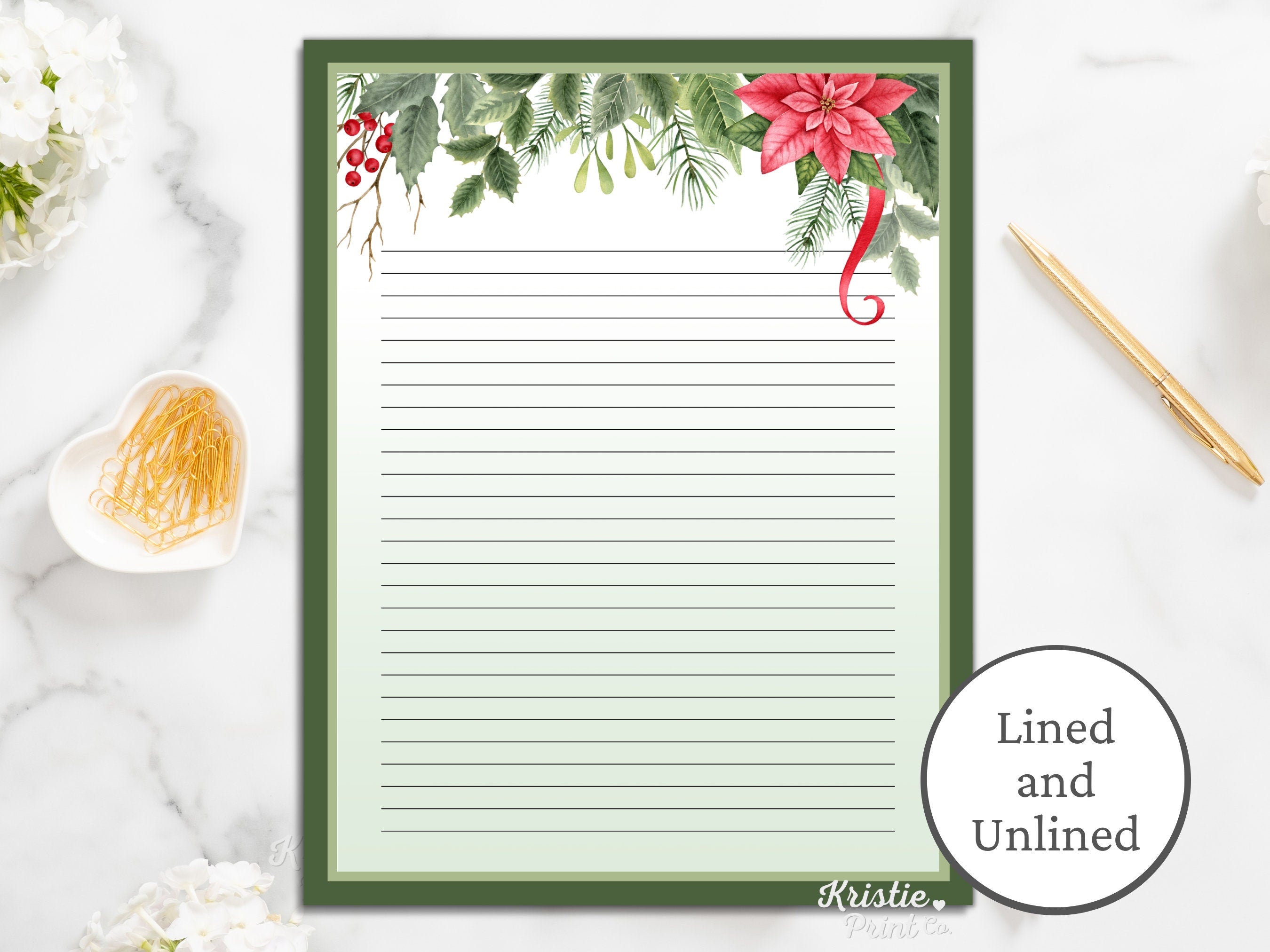 Christmas Stationery Poinsettia Stationery Christmas Writing Paper Holly Stationery Set Digital Stationery Lined Paper Printable Graphic Tee – Premium Graphic · High-Quality Print
