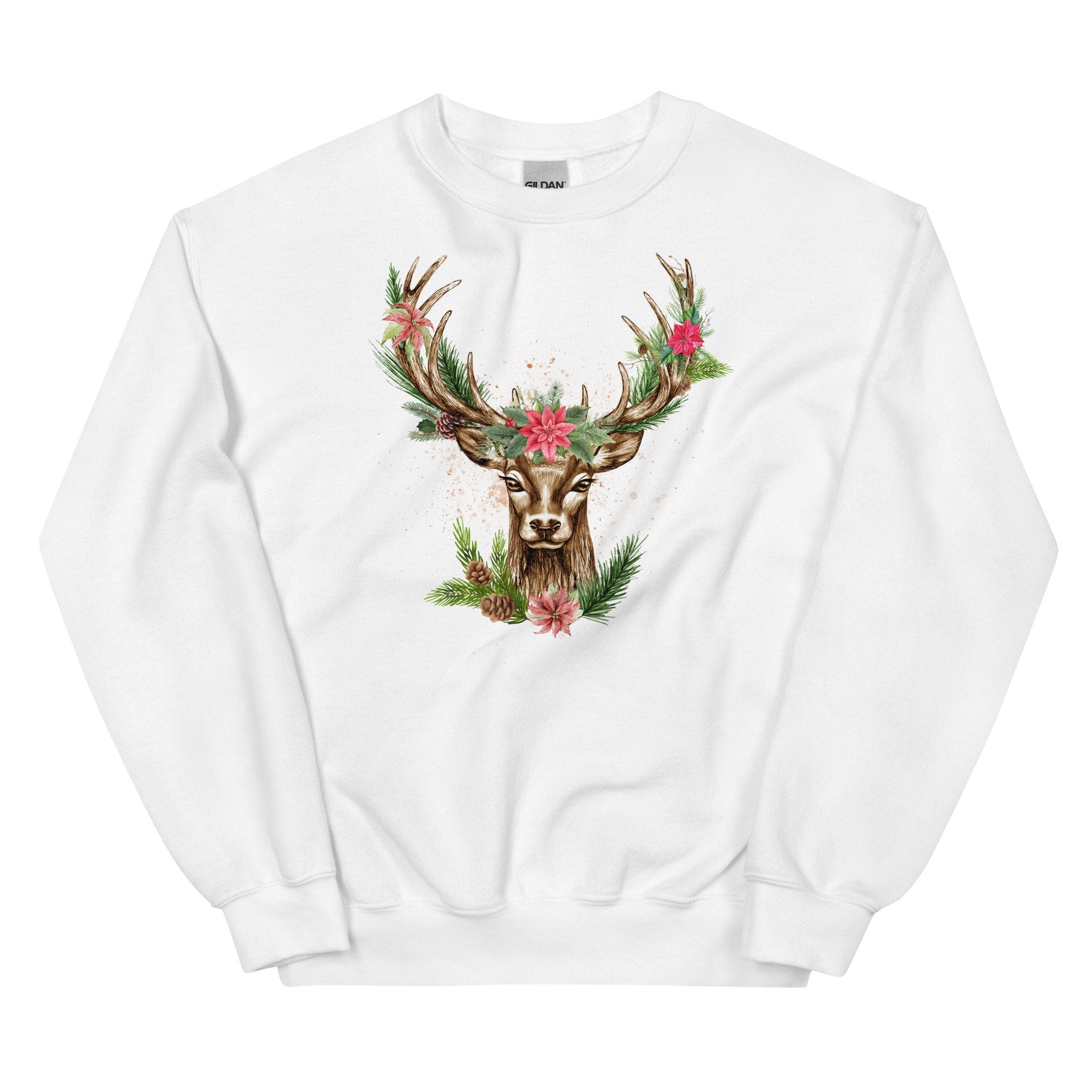 Cute Deer Sweater Happy Holiday Christmas Deer Reindeer Sweatshirt Sweatshirt – Bold Style · Must-Have Style