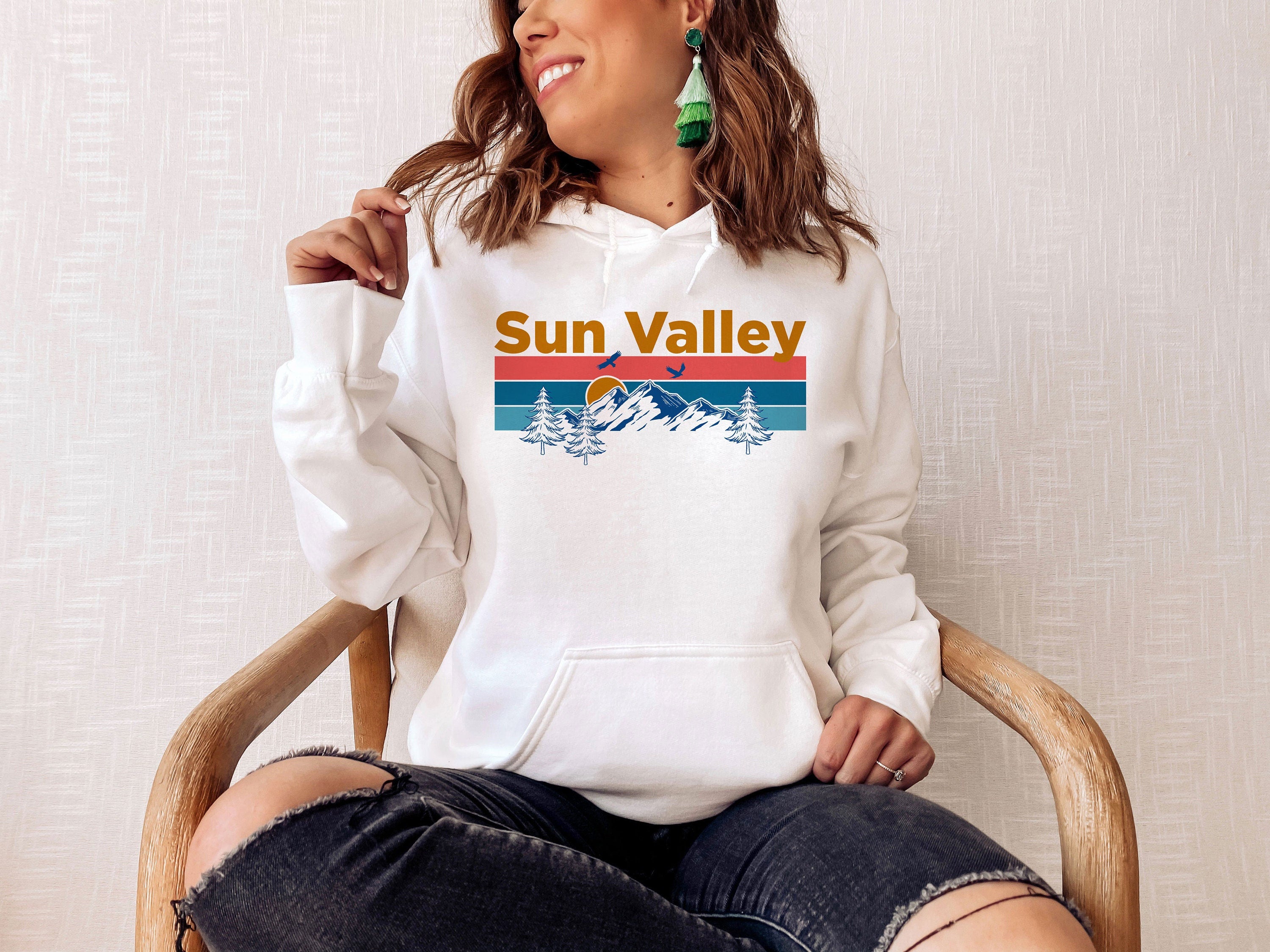 Sun Valley Hoodie Retro Mountain Sun Unisex Sun Valley Idaho Hoodie Sweatshirt Personalization Available Hoodie – Fan Favorite · Must-Have Style