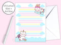 Cat Stationery Caticorn Birthday Kawaii Stationery Printable Printable Kawaii Letter Paper Cute Kids Stationary Kitten Unicorn Letter Graphic Tee – Easygoing Wear · Great Gift For Fans