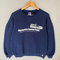Vintage Russell Tag Mechanics Savings Bank Big Logo Printed Sweatshirt Crewneck Pullover Sweater Russell Colour NavyBlue Size X Large Sweatshirt – Cozy Vibes · Trending Graphic Apparel