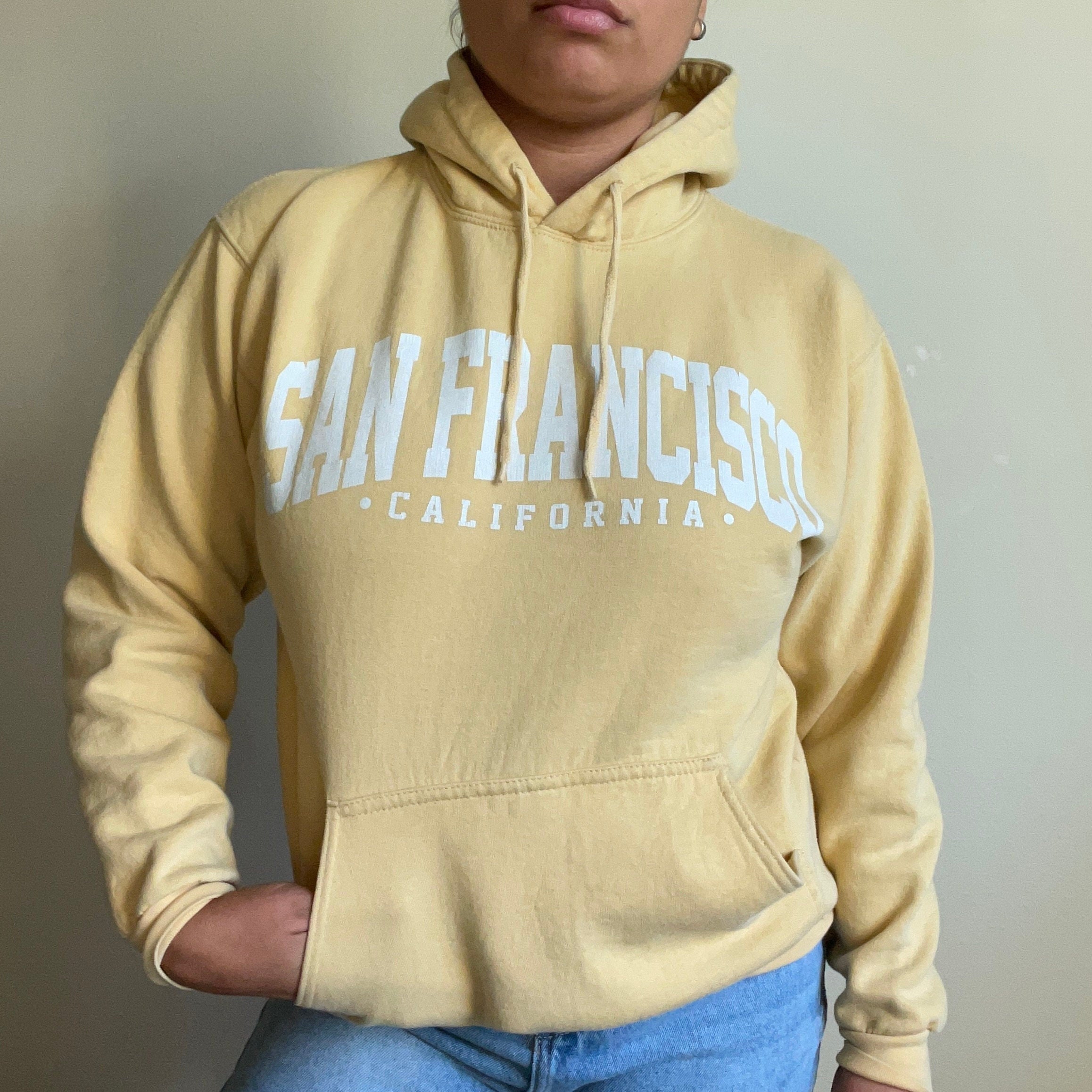 Vtg 90s San Francisco Pastel Yellow Graphic Hoodie Sweatshirt Size Small Medium Hoodie – Feel-Good Design · Top Pick For Any Outfit