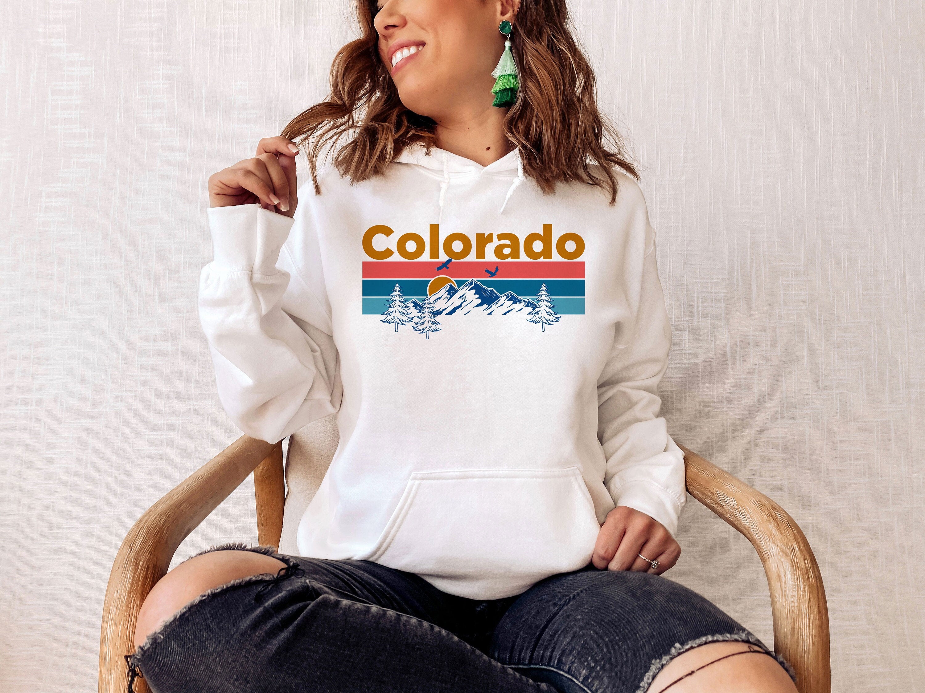 Colorado Hoodie Retro Mountain Sun Unisex Colorado Hoodie Sweatshirt Personalization Available Hoodie – Premium Graphic · Top Pick For Any Outfit