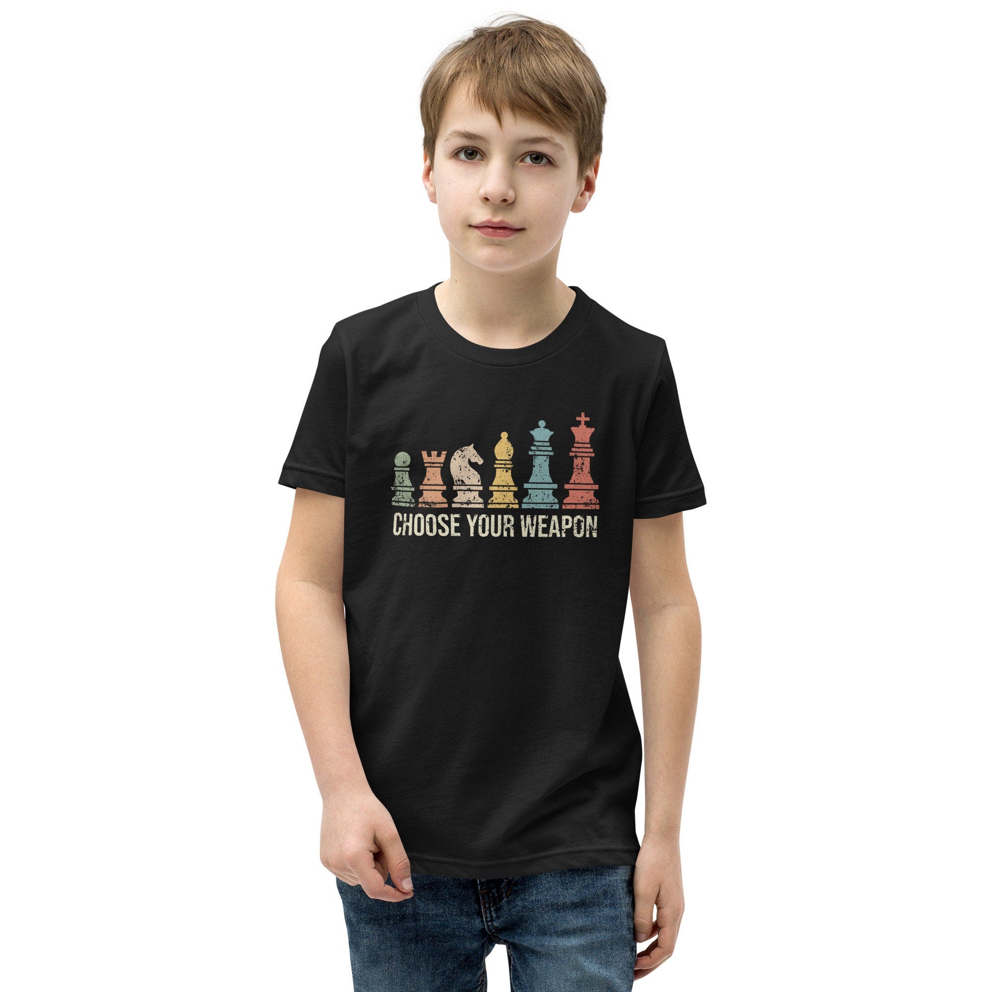 Choose Your Weapon Retro Evolution of Chess Youth Short Sleeve T Shirt Graphic Tee – Fan Favorite · Trending Graphic Apparel