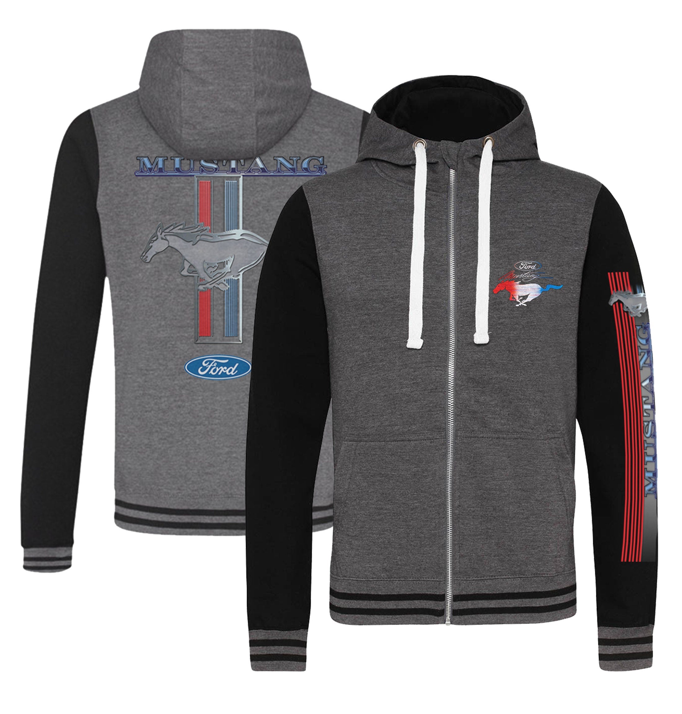 Ford Mustang Vintage Tribar RWB Varsity Baseball Zip Hoodie 1917 Hoodie – Cozy Vibes · Must-Have Style