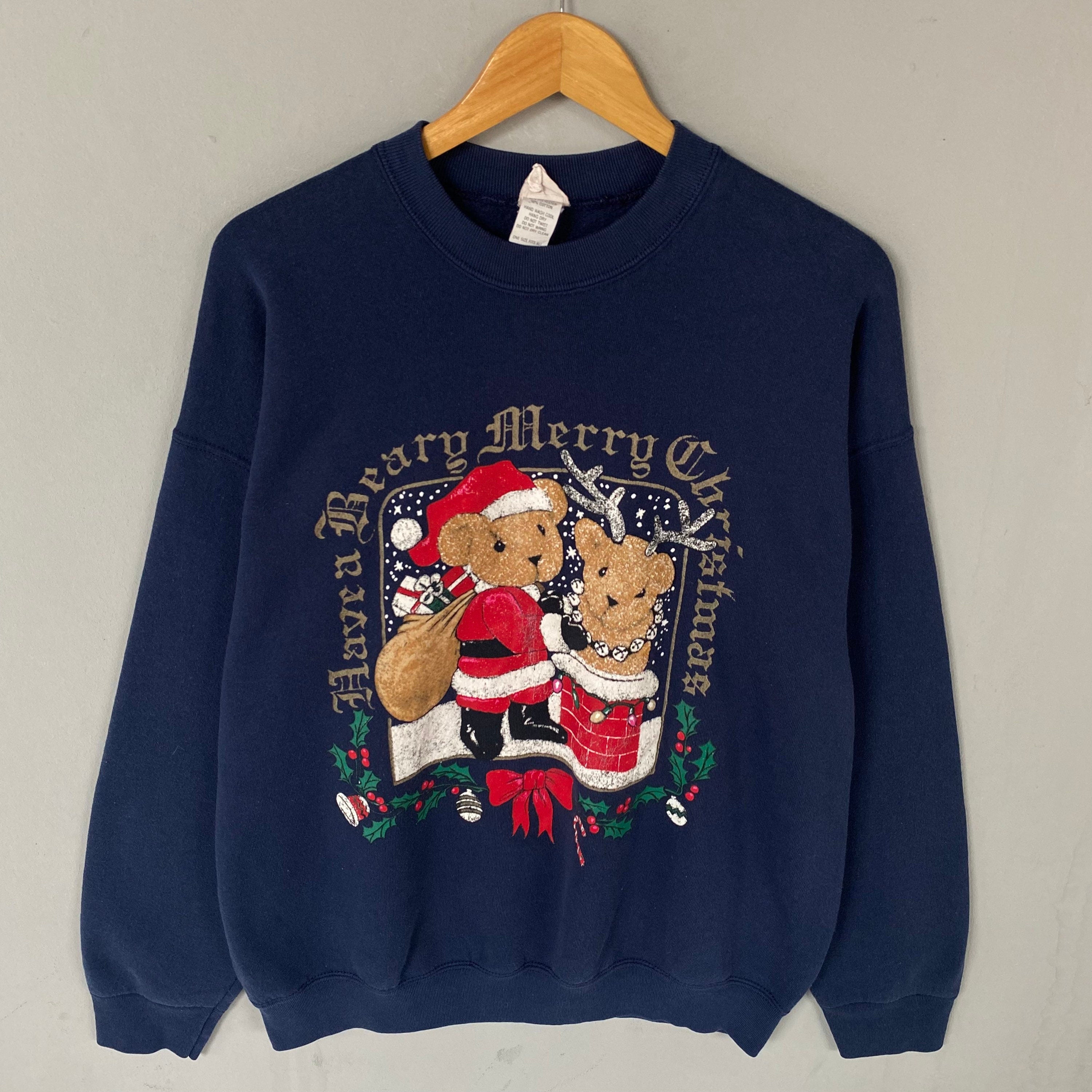 Vintage Tag Happy Beary Merry Christmas BigLogo Printed Sweatshirt Crewneck Sweater Ugly Bear Colour BlueBlack Size One Size Fits All Sweatshirt – Premium Graphic · Must-Have Style