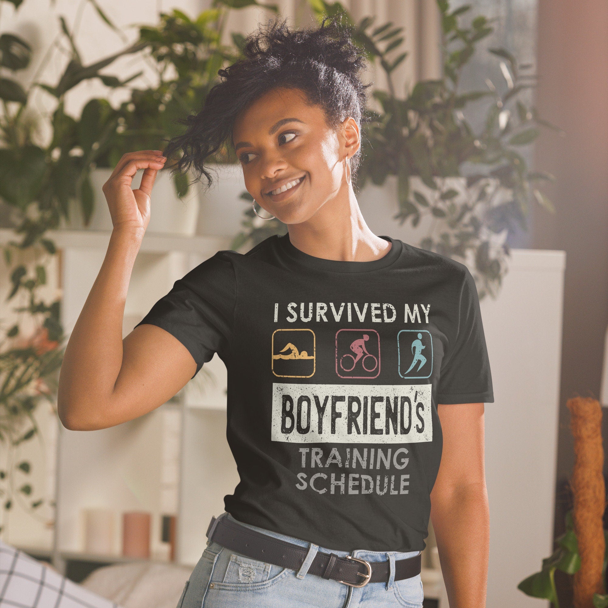 Triathlon Women Shirt I Survived My Boyfriend39s Training Shedule Triathlete Short Sleeve Unisex T Shirt Graphic Tee – Easygoing Wear · Perfect For Daily Wear